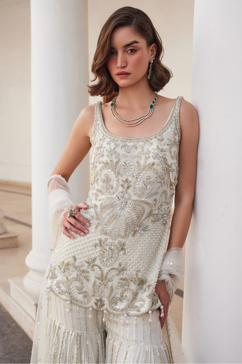 Pearl White Kurta Sharara Set