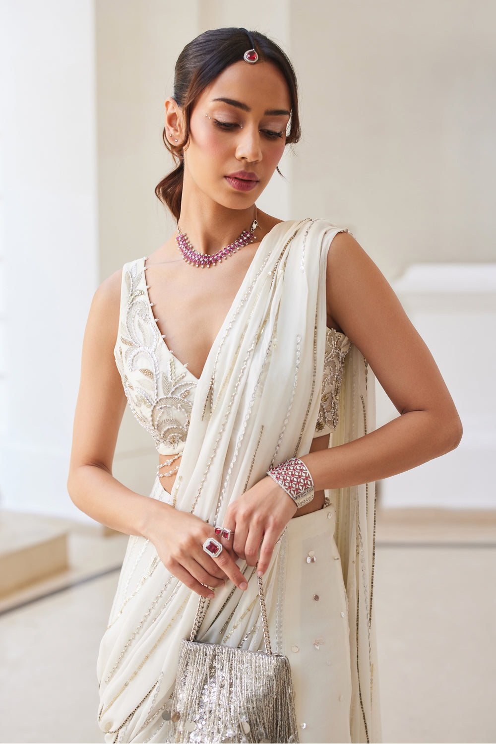 Pearl White Slit Saree
