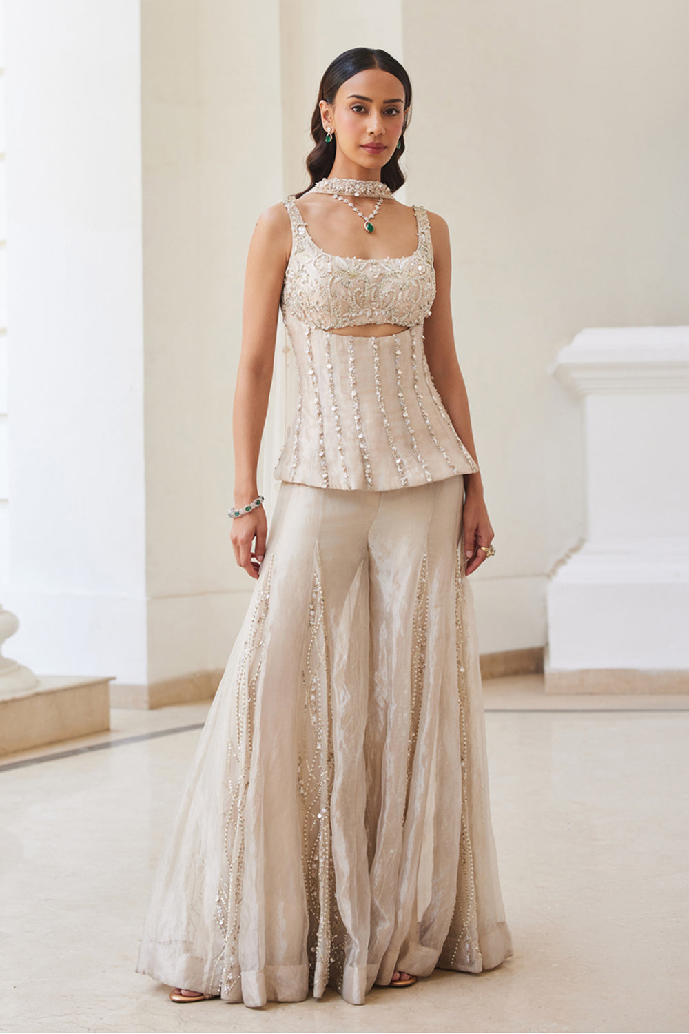 Tissue Sharara And Corset Set