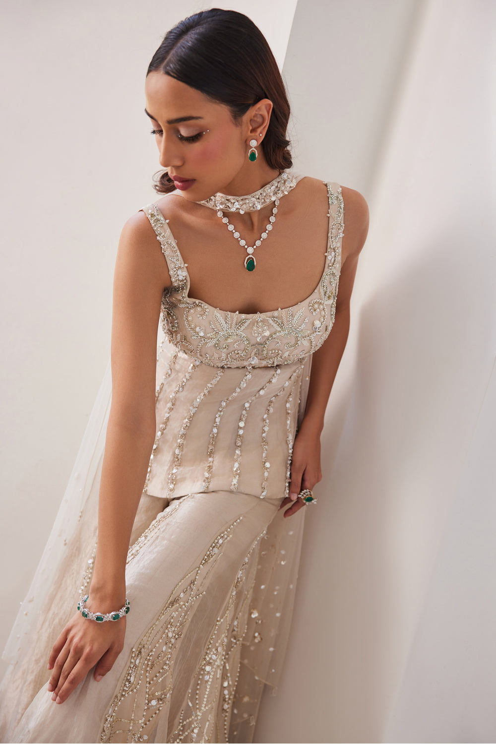 Tissue Sharara And Corset Set