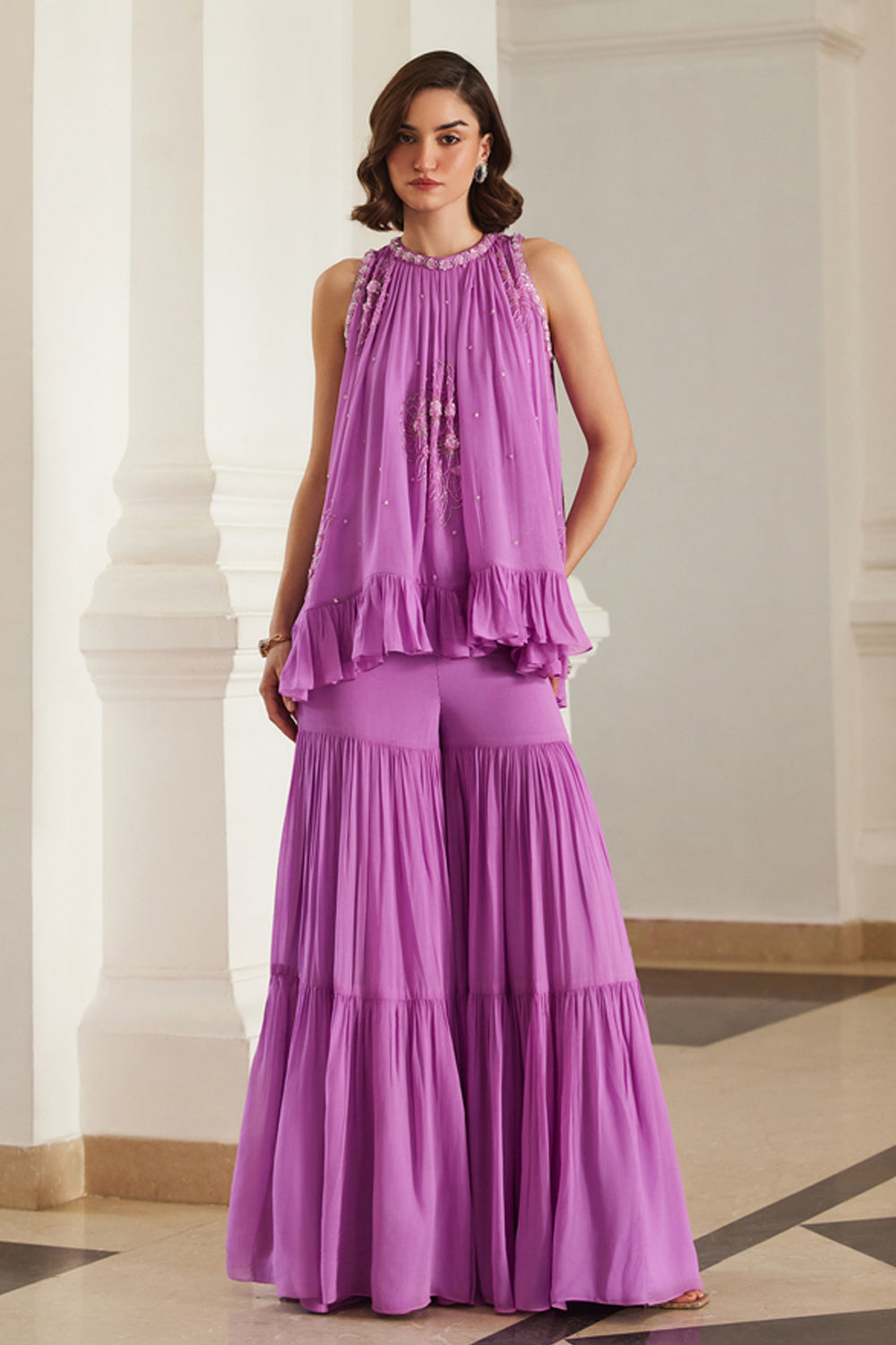 Bubblegum Pink Halterneck Top Sharara Set
