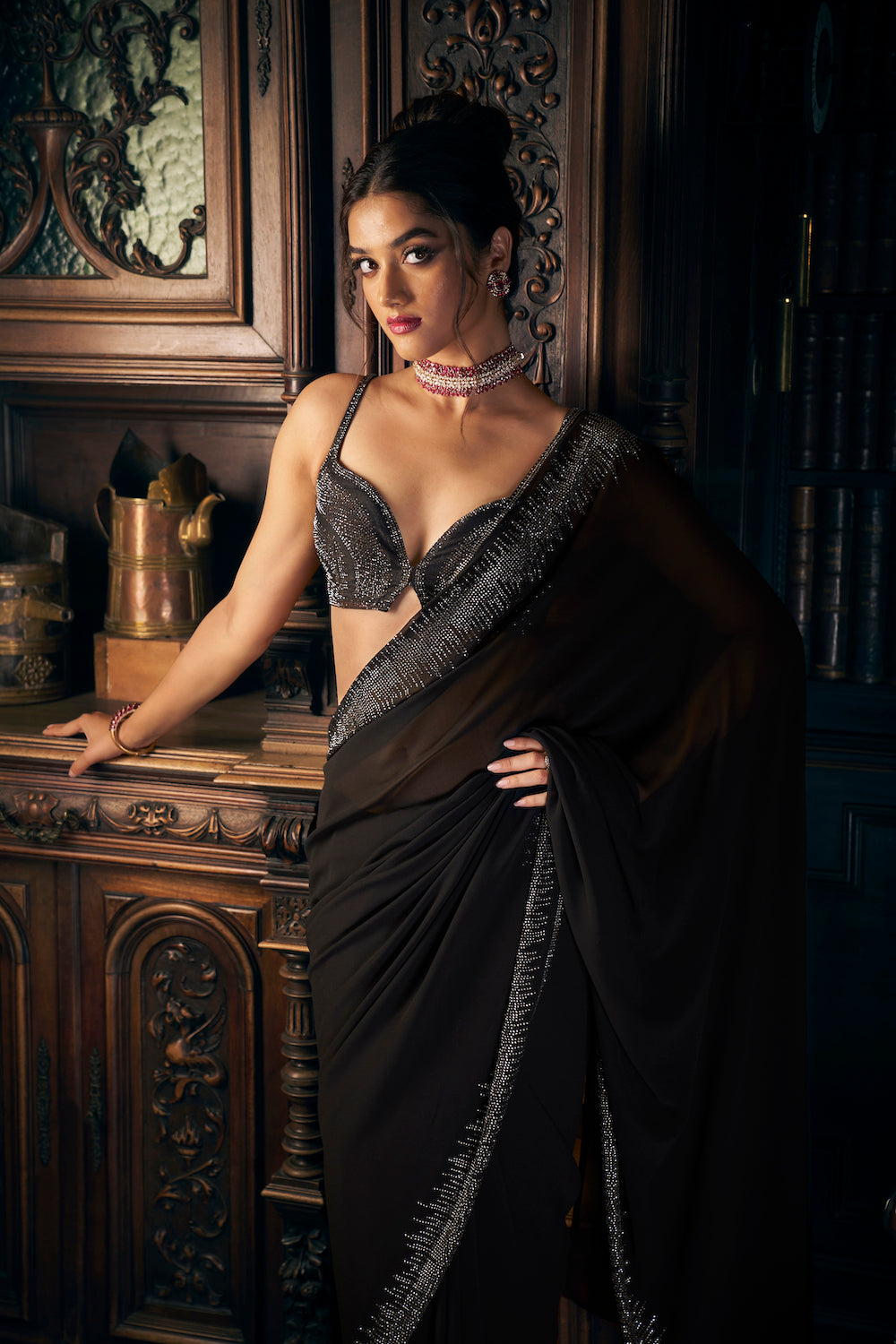 Fatima Sana Shaikh In Black Crystal Georgette Saree