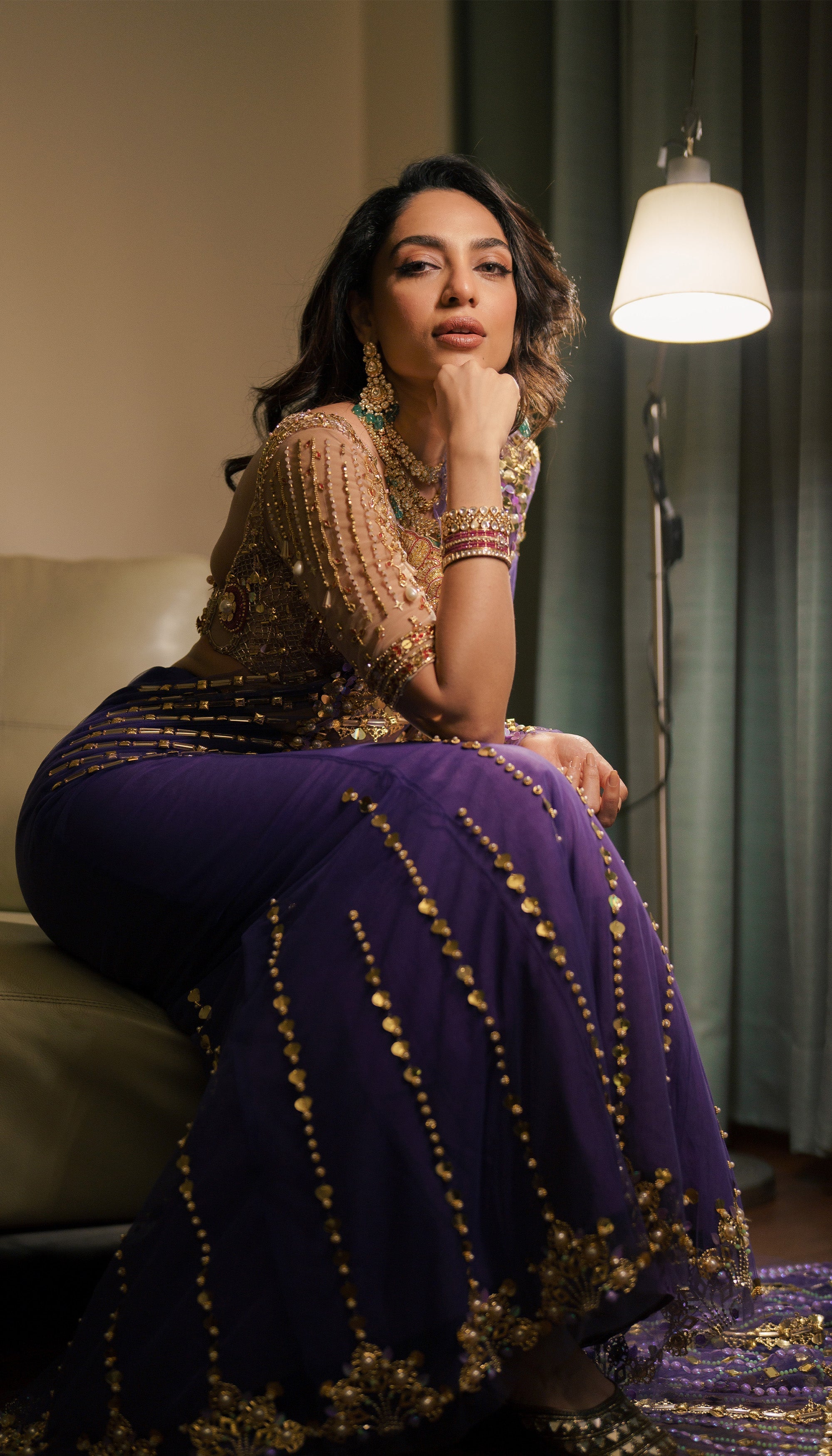 Sobhita In Blue & Gold Saree Set