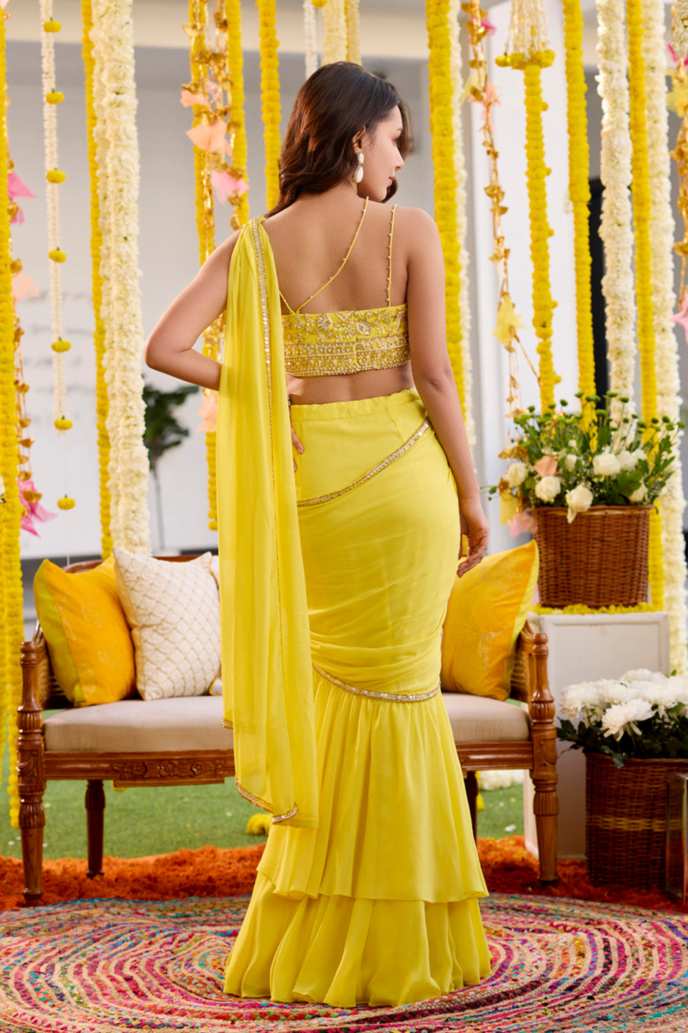 Sunshine Yellow Pre-Draped Saree