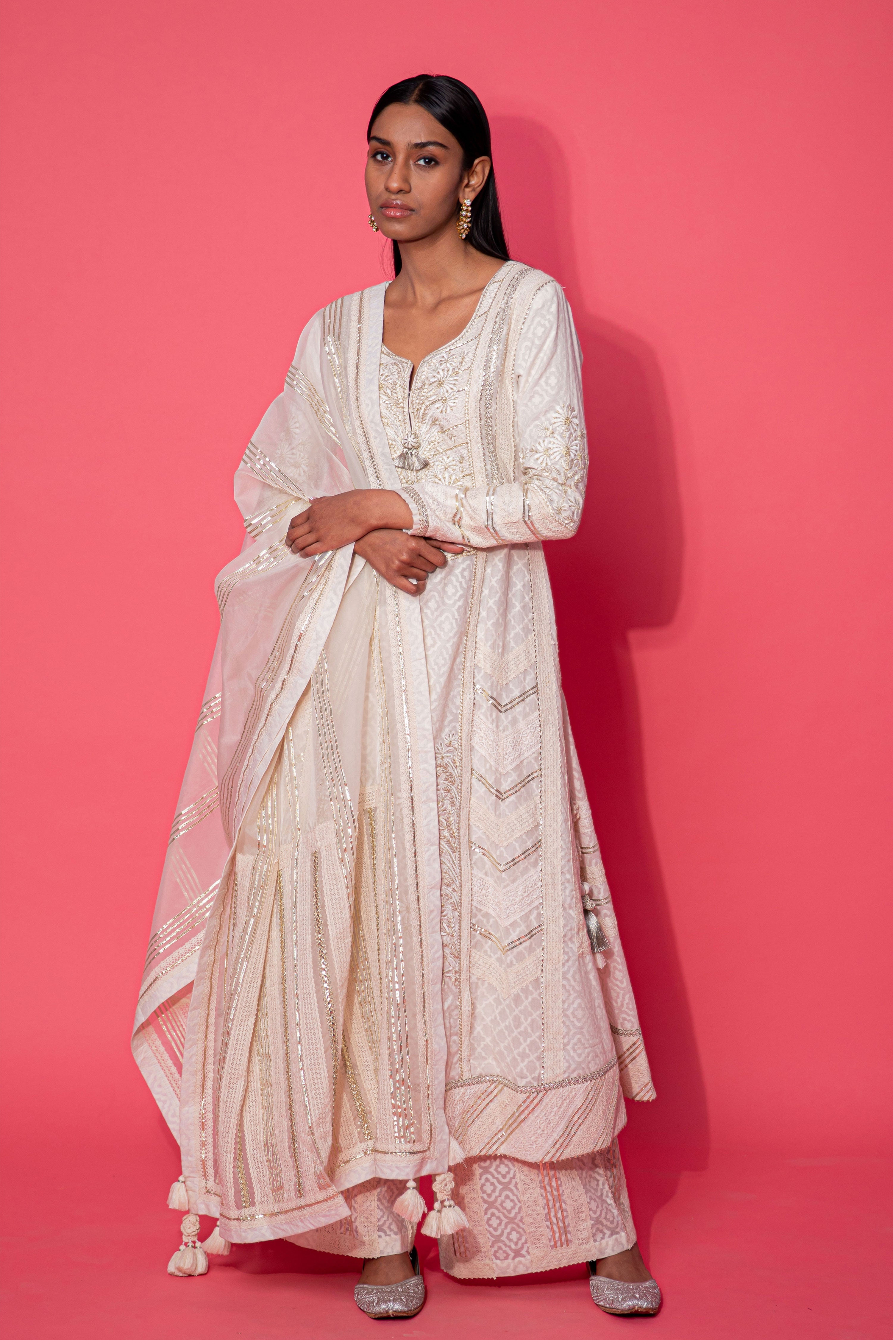 Jamdani Side Tie-Up Kurta With Pants