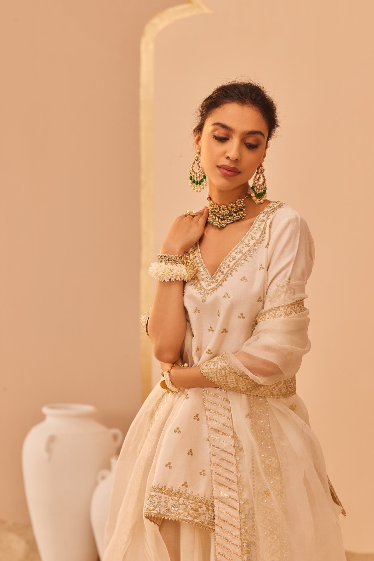 Faaiza - Daisy Ivory Kurta Lehenga Set