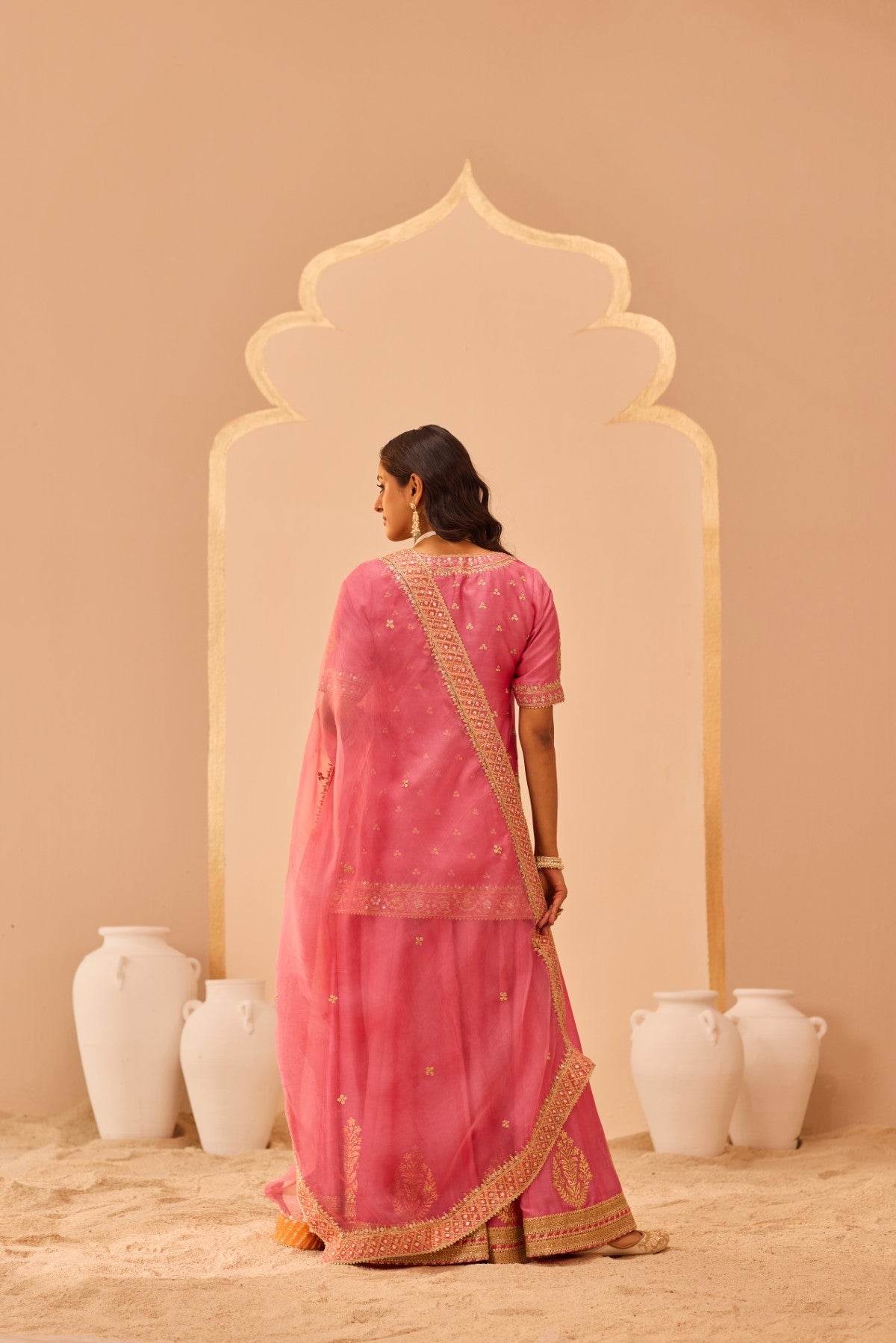 Faaiza - Flamingo Pink Kurta Lehenga Set