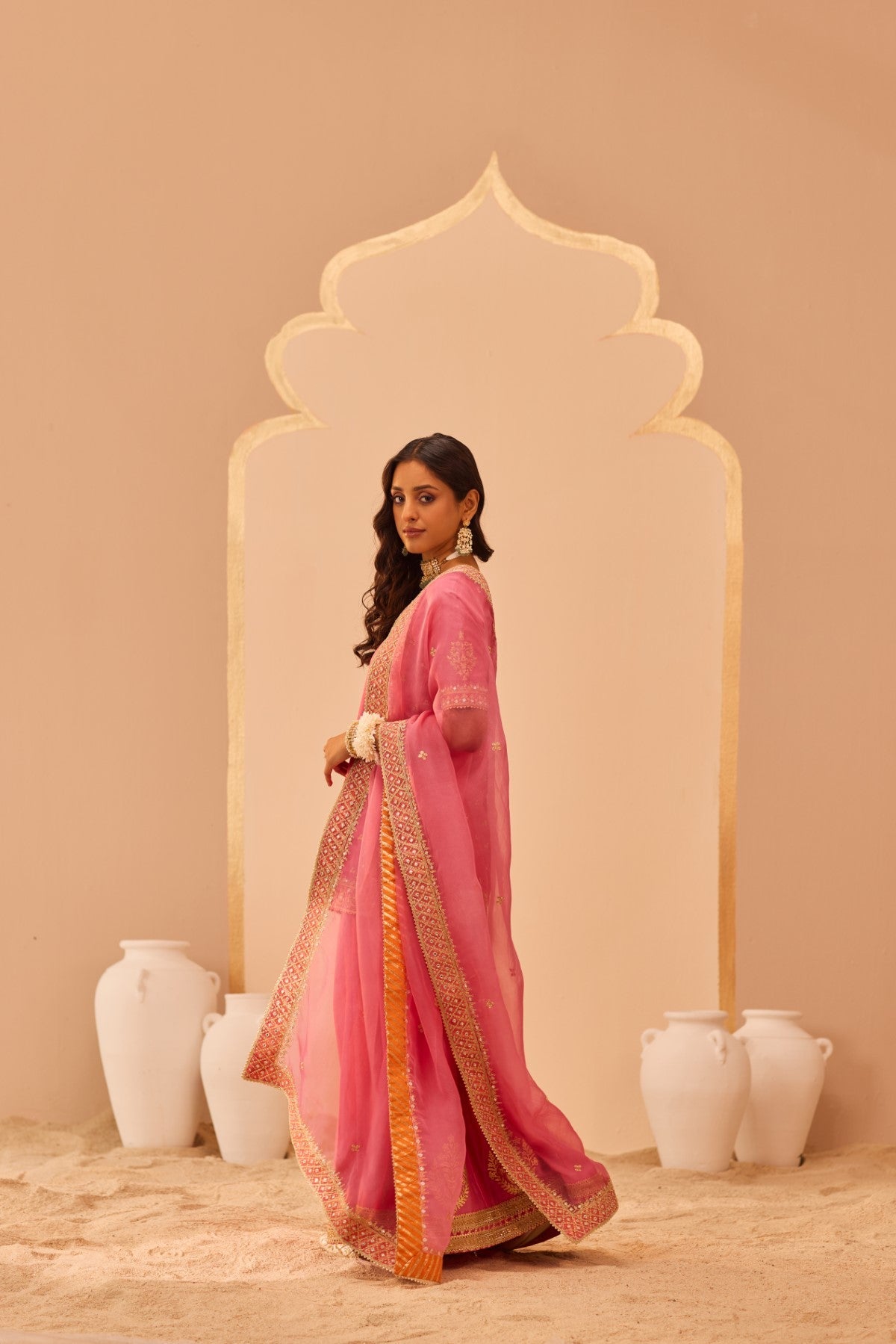 Faaiza - Flamingo Pink Kurta Lehenga Set