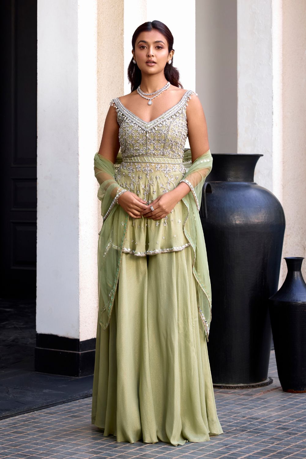 Sage Green Off Shoulder Peplum Set