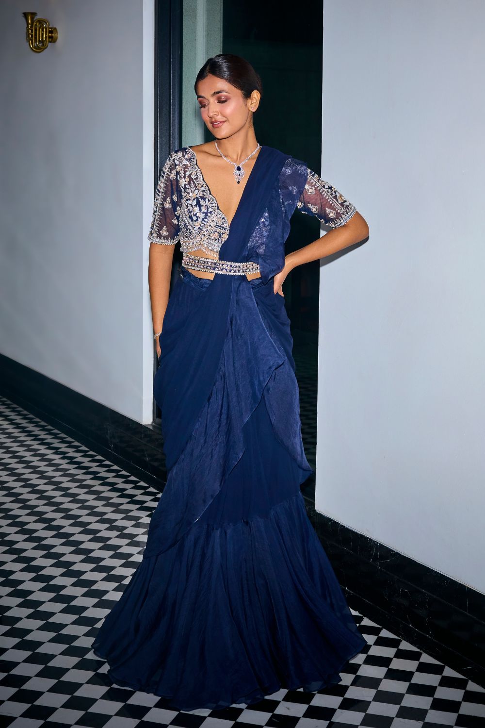 Midnight Blue Ruffle Saree
