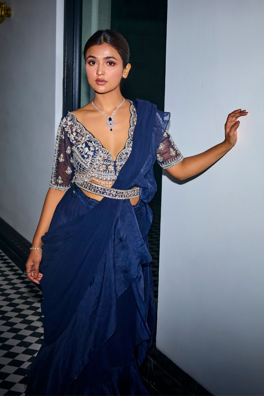 Midnight Blue Ruffle Saree