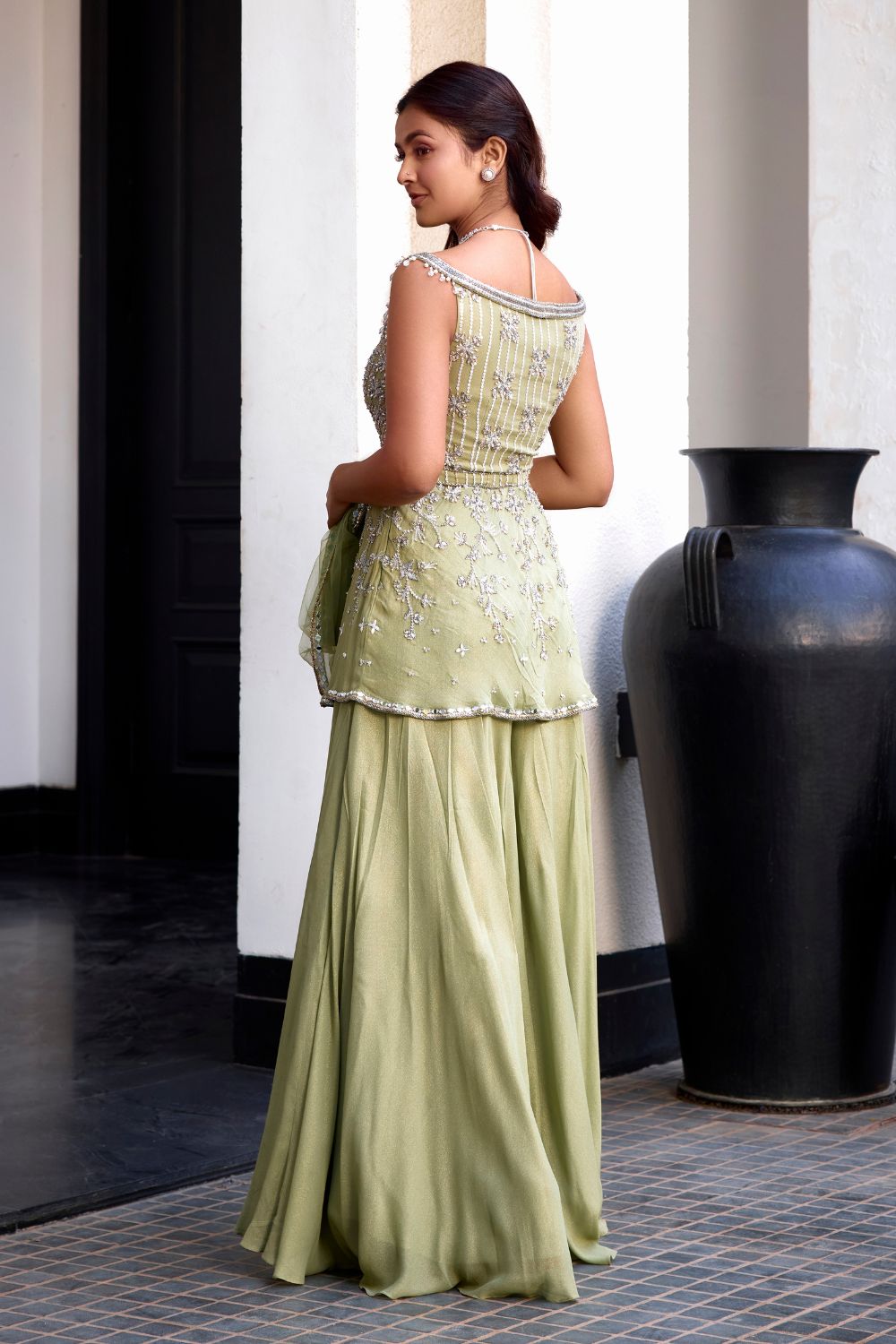 Sage Green Off Shoulder Peplum Set