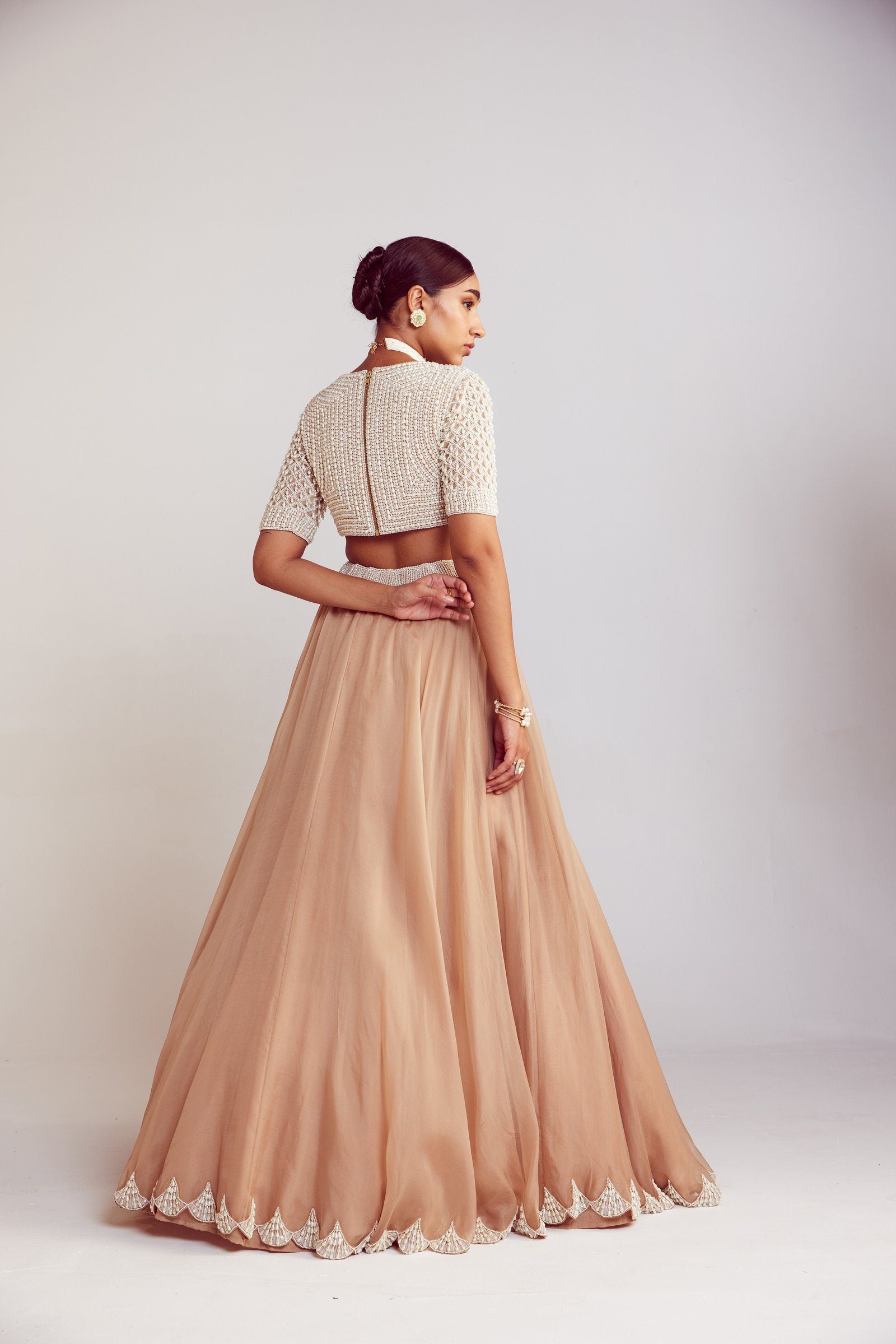 Vvani Vats,VAAW LH 2404,Beige Organza Lehenga Set