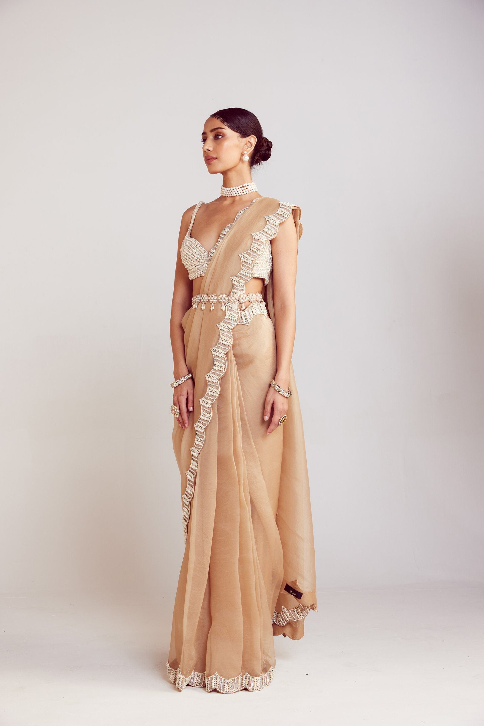 Vvani Vats,VAAW SR 2405,Beige Saree Set