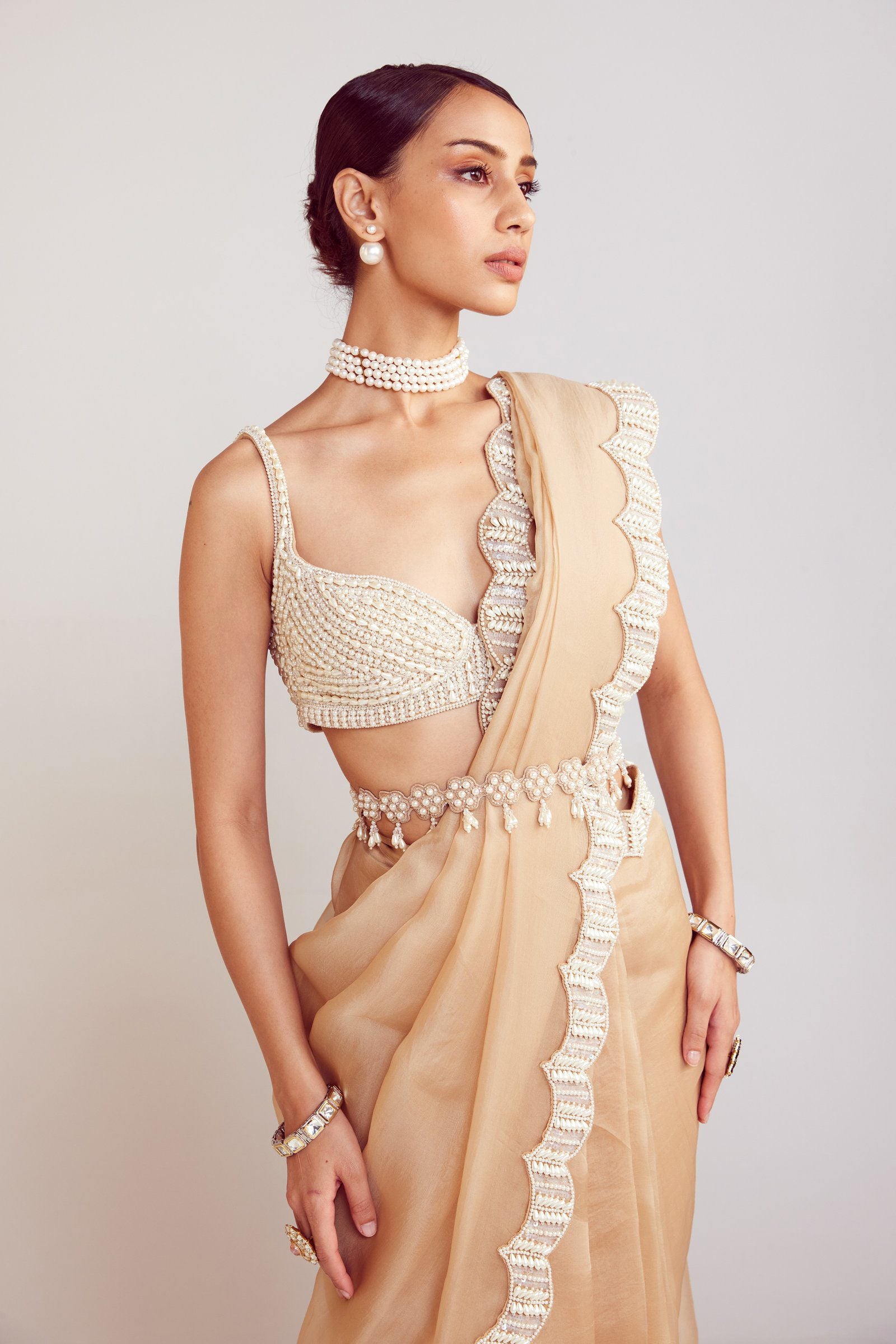 Vvani Vats,VAAW SR 2405,Beige Saree Set