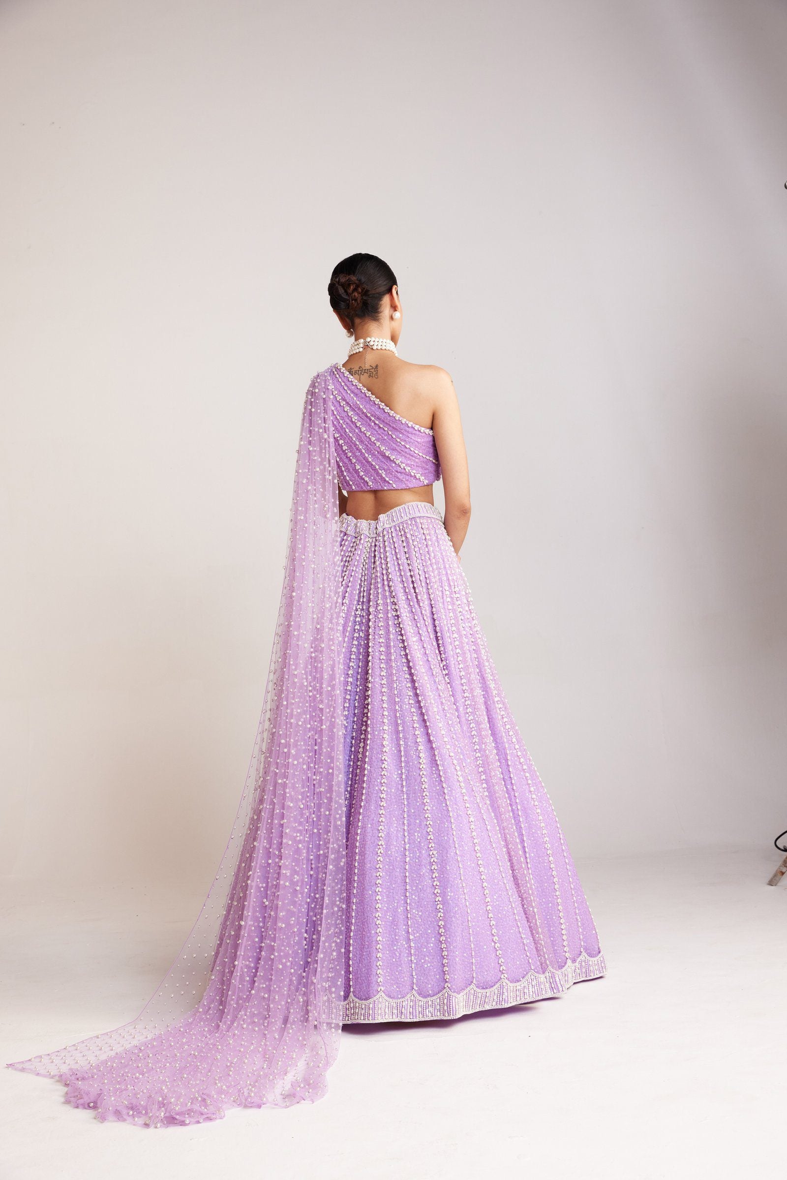Vvani Vats,VAAW LH 2414,Lilac One Shoulder Lehenga Set
