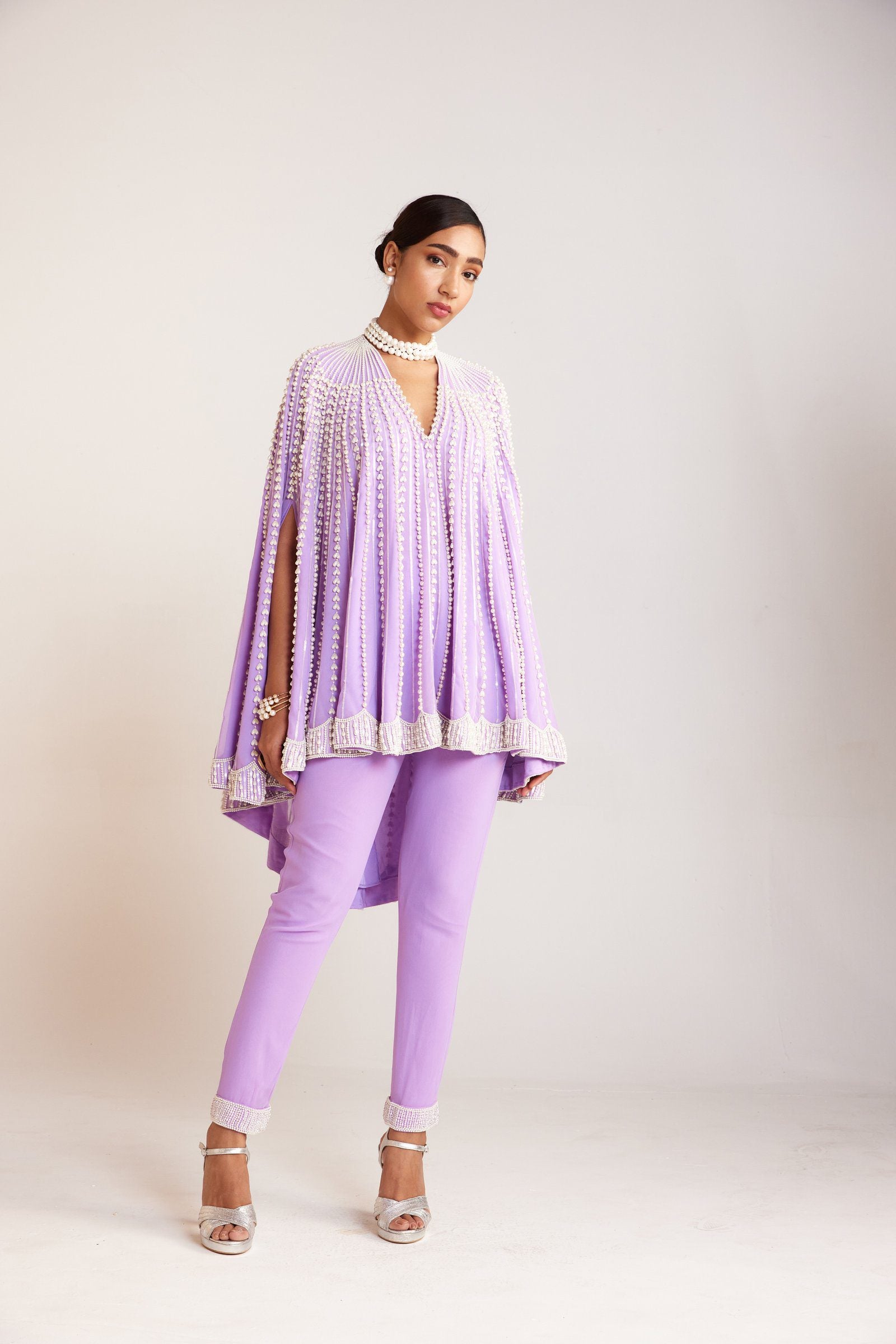 Vvani Vats,VAAW CP 2415,Lilac Asymmetrical Cape Set