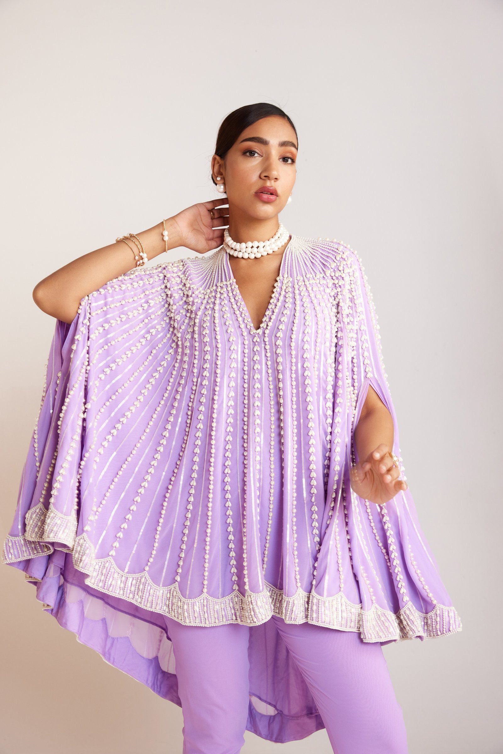 Vvani Vats,VAAW CP 2415,Lilac Asymmetrical Cape Set