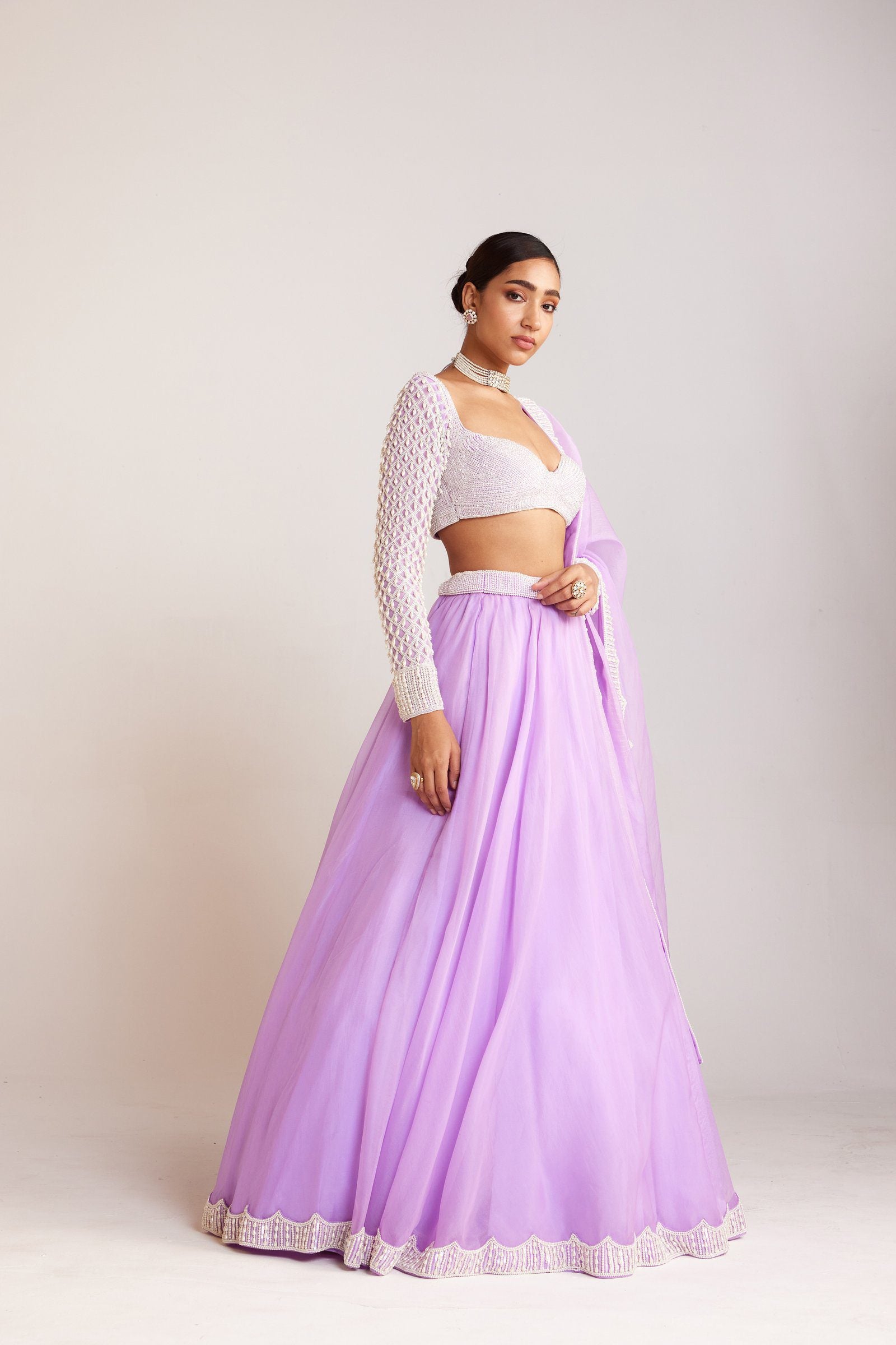 Vvani Vats,VAAW LH 2417,Lilac Organza Lehenga Set