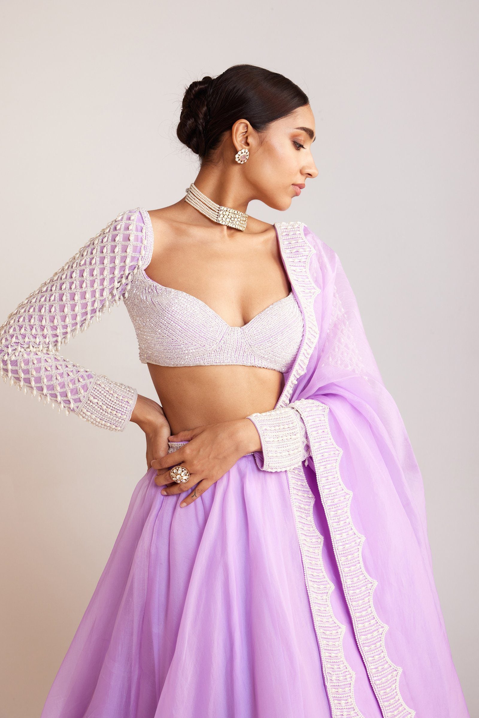 Vvani Vats,VAAW LH 2417,Lilac Organza Lehenga Set