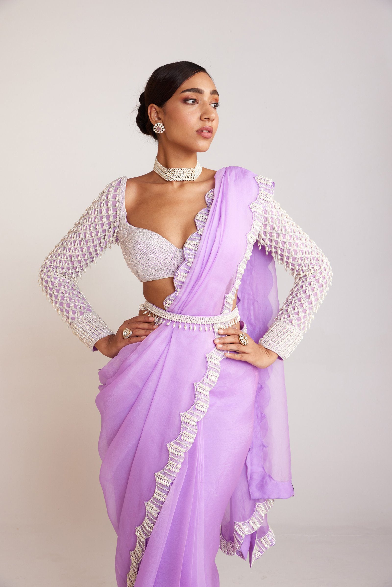 Vvani Vats,VAAW SR 2419,Lilac Saree Set