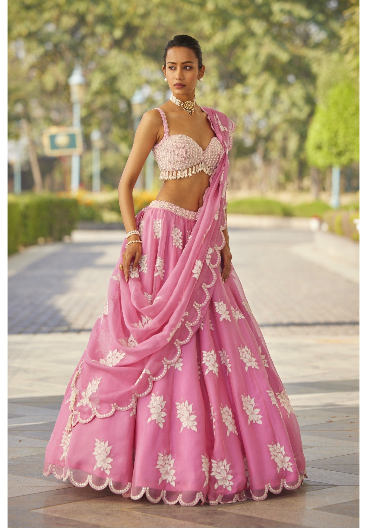 Pink Flower Lehenga Set