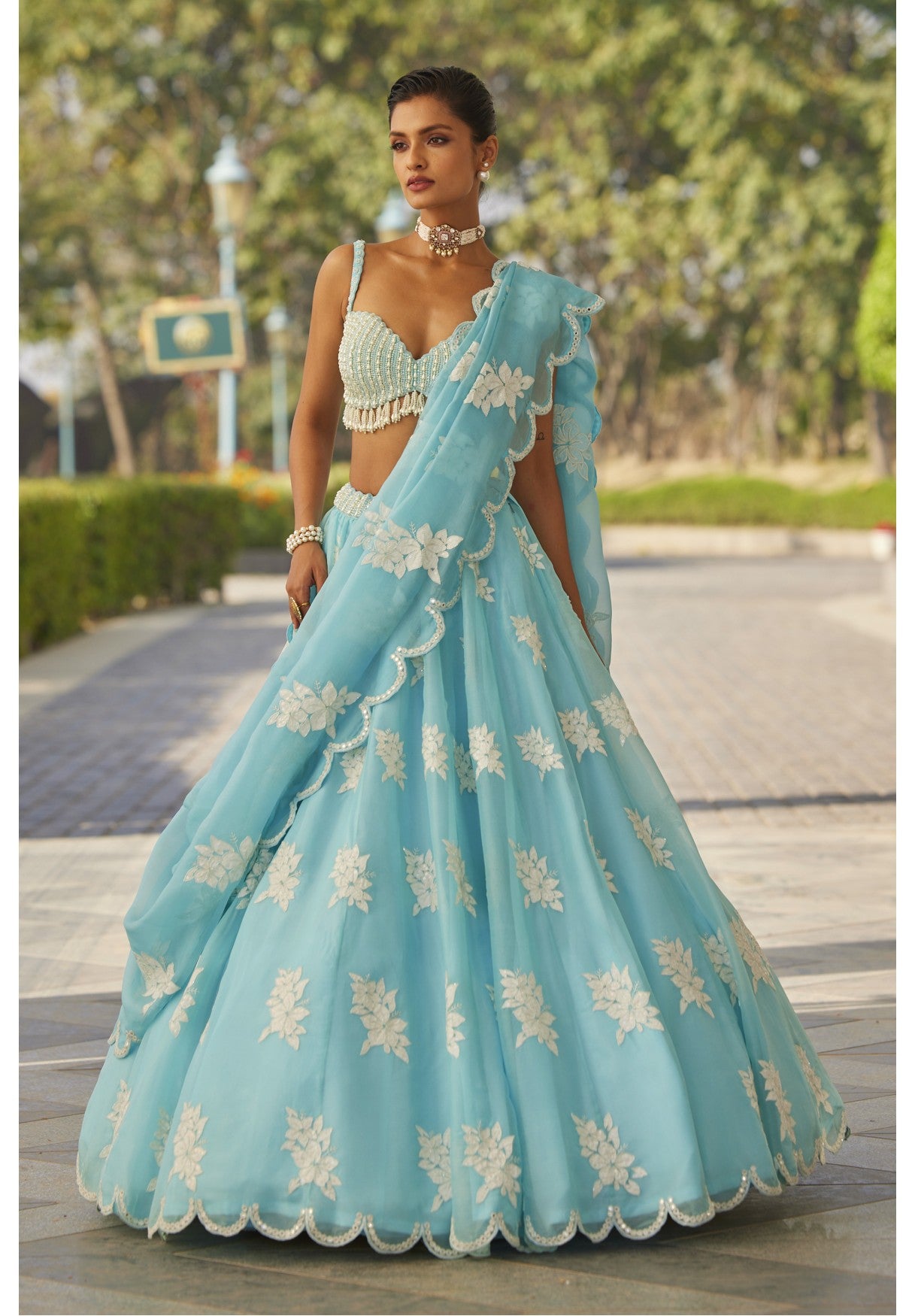 Blue Flower Lehenga Set
