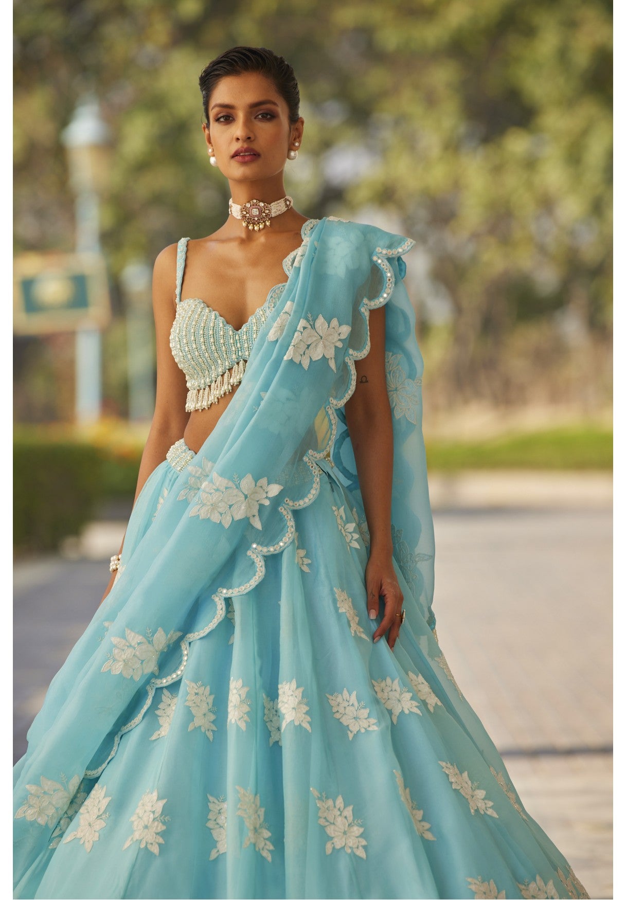 Blue Flower Lehenga Set