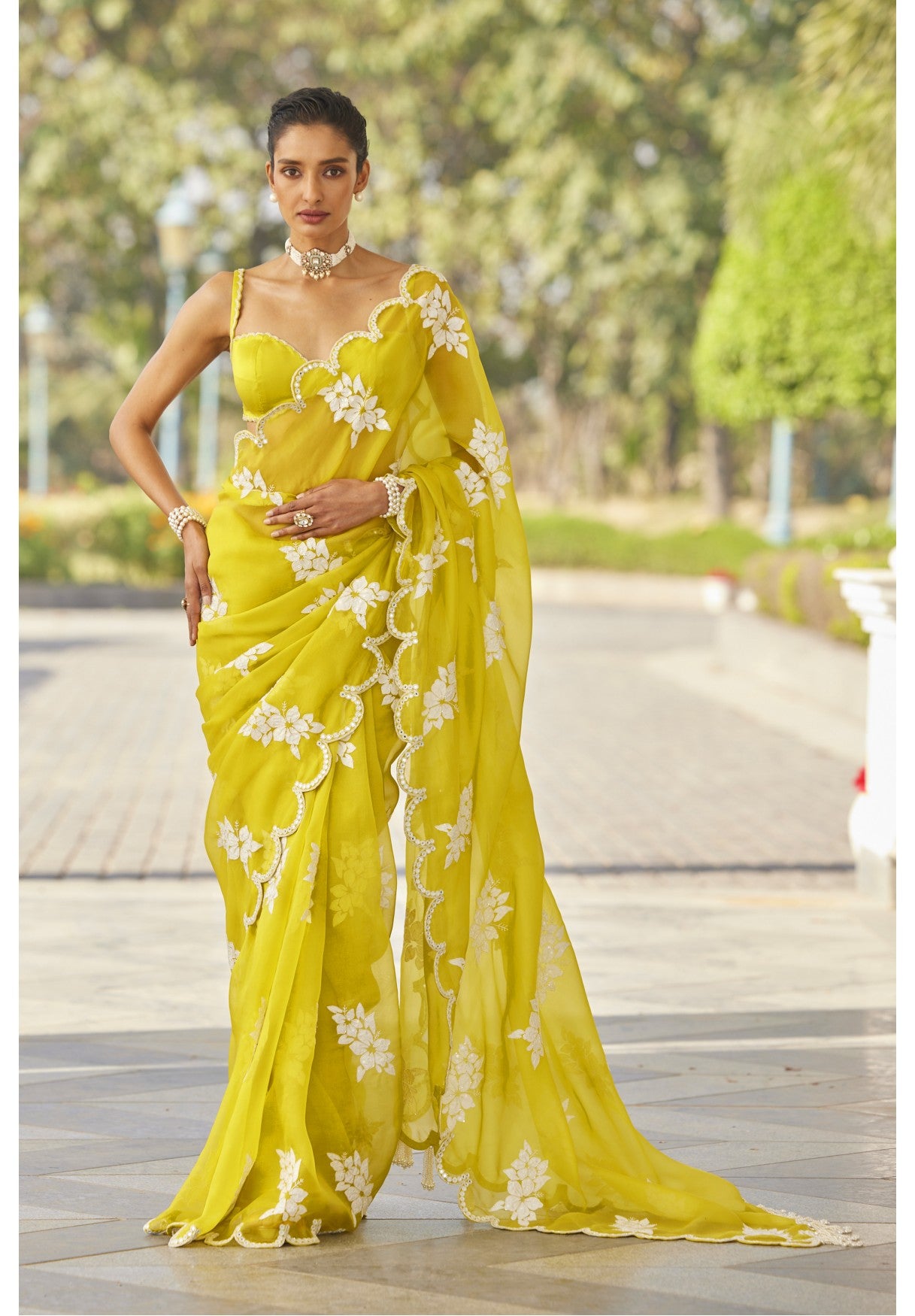 Moss Green Flower Saree Set