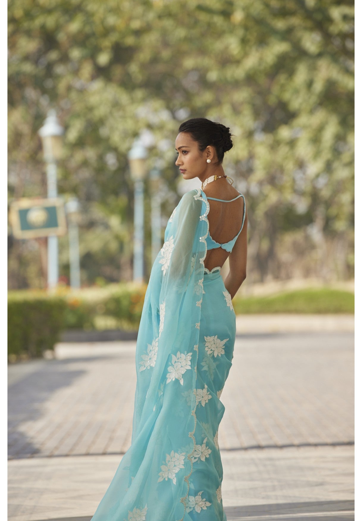 Blue Flower Saree Set