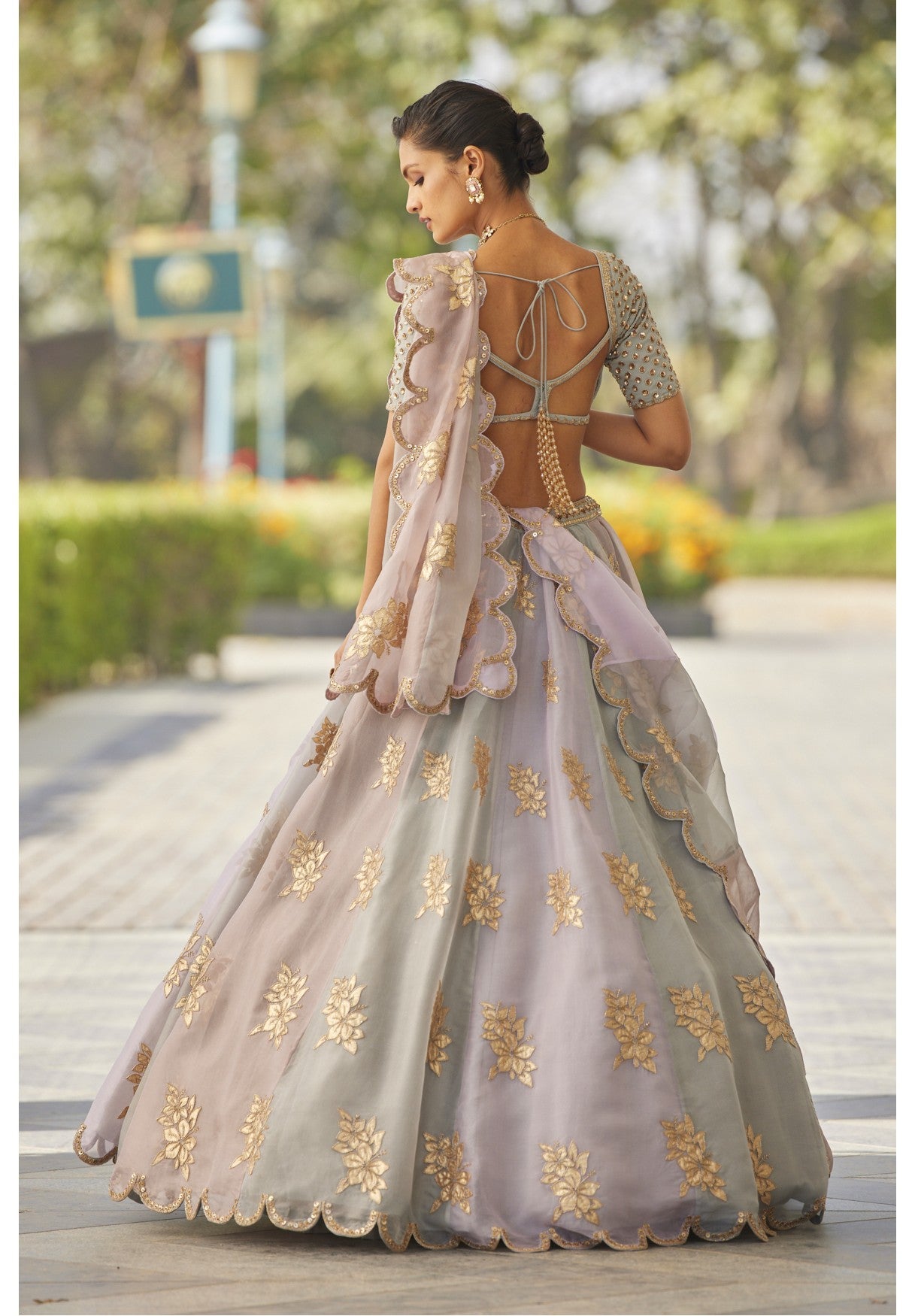 Powder Grey Multicolor Flower Lehenga Set