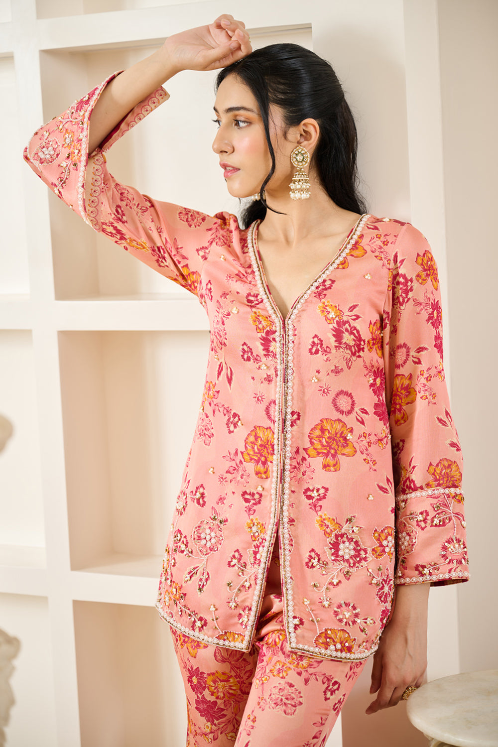 Pink Floral Print Co-Ord Kurta Set