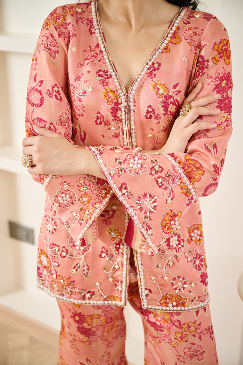 Pink Floral Print Co-Ord Kurta Set