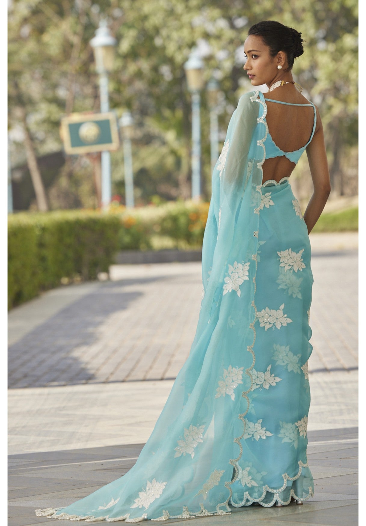 Blue Flower Saree Set
