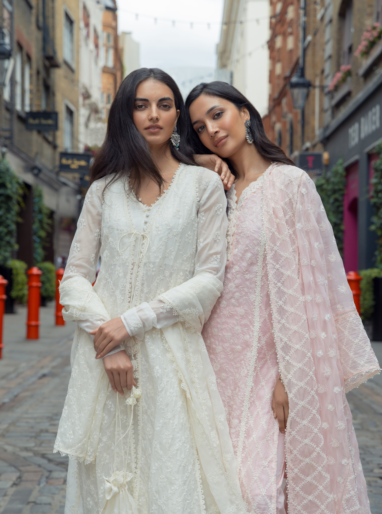Mulmul Organza Essex Off White Anarkali Kurta With Organza Jacket With Cotton Essex Off White Pant