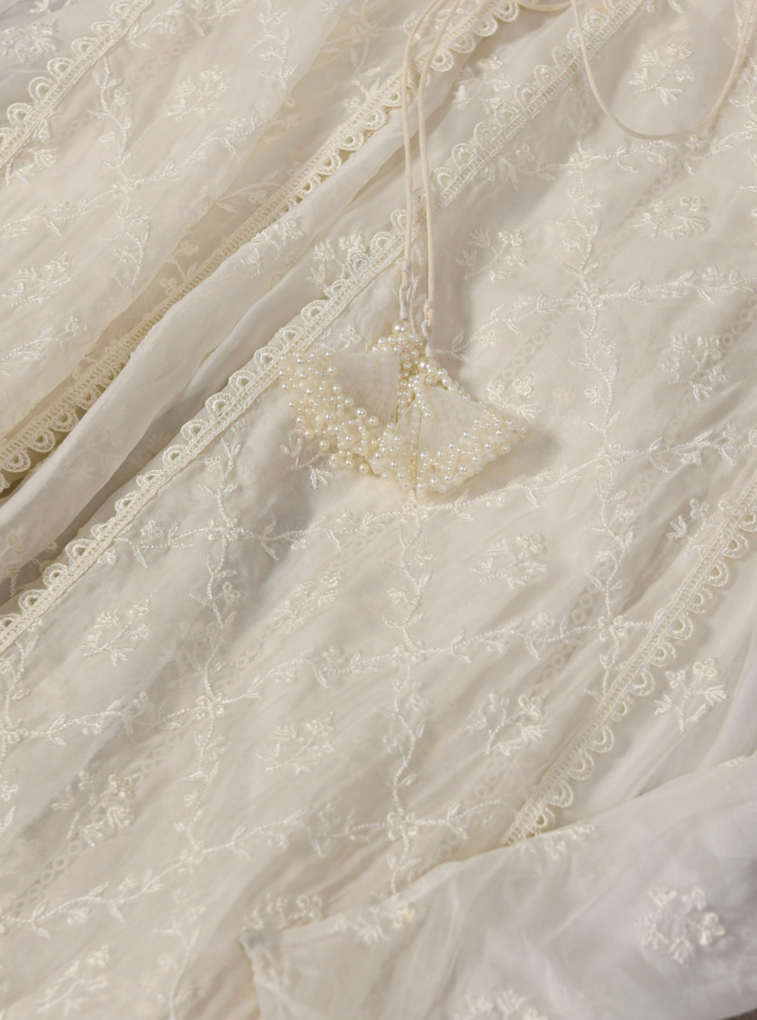 Mulmul Organza Essex Off White Anarkali Kurta With Organza Jacket With Cotton Essex Off White Pant