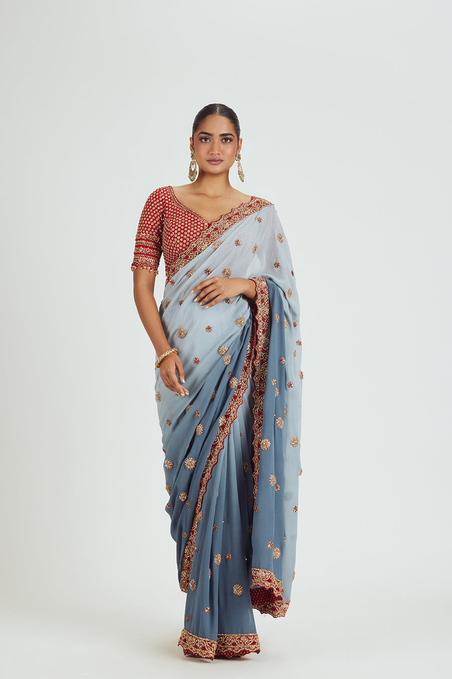 Ombre Dyed Grey Georgette Saree Blouse