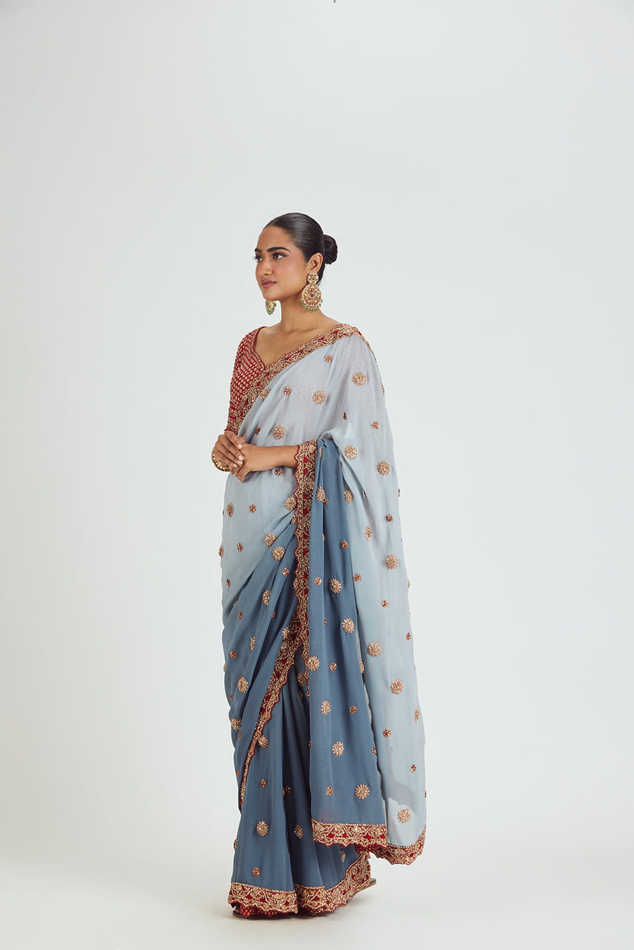 Ombre Dyed Grey Georgette Saree Blouse