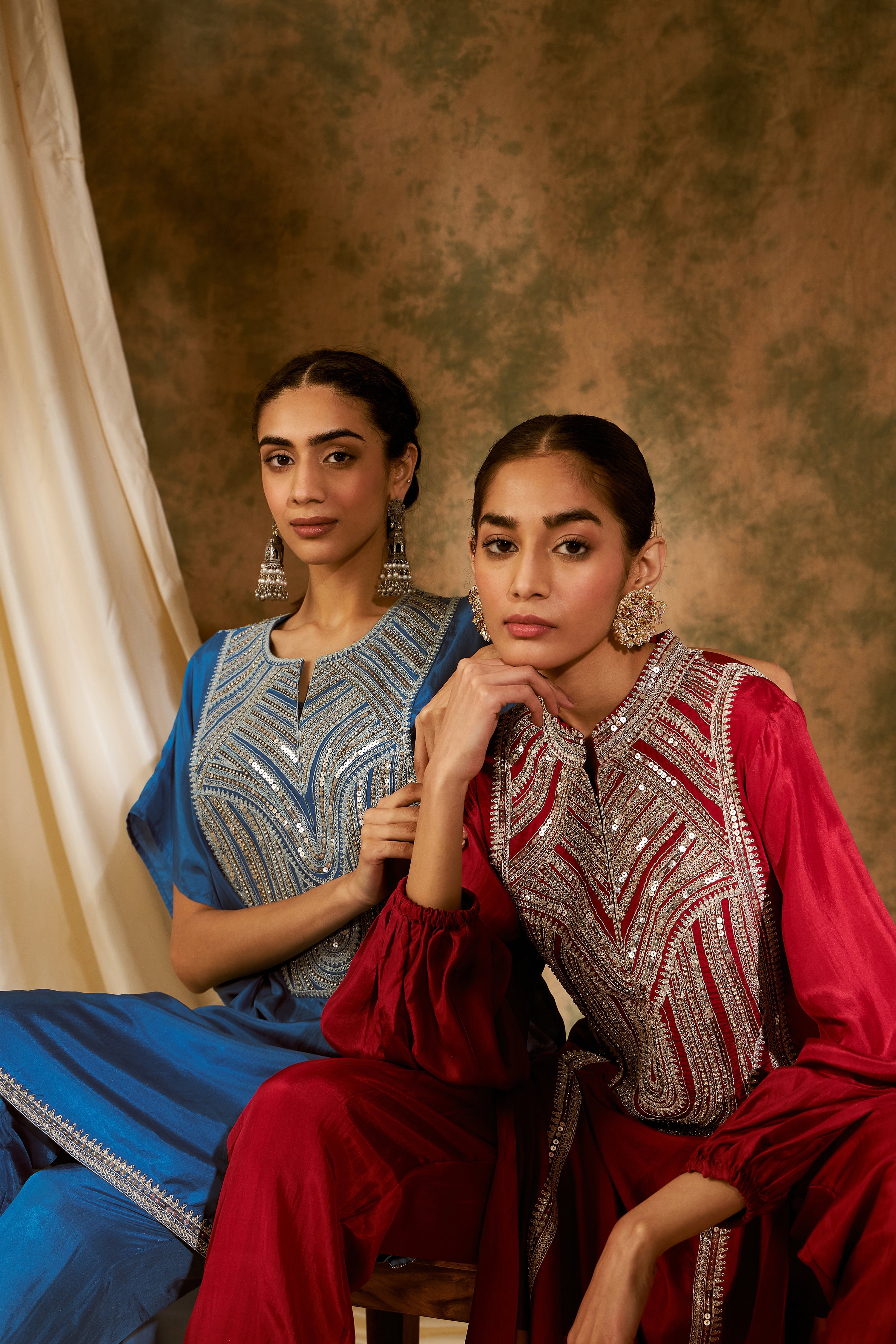 Dori Long Kurta With Balloonn Sleeves & Straight Pants