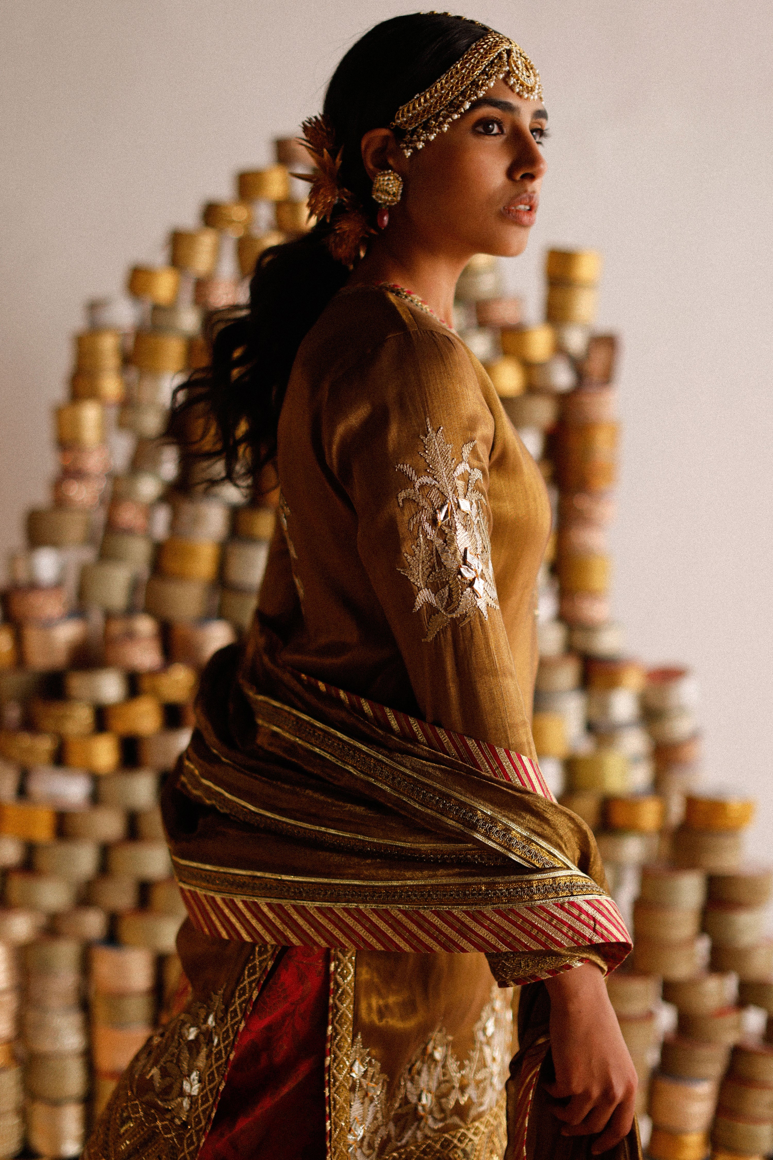 Metallic Bronze Long Kurta With Churidar