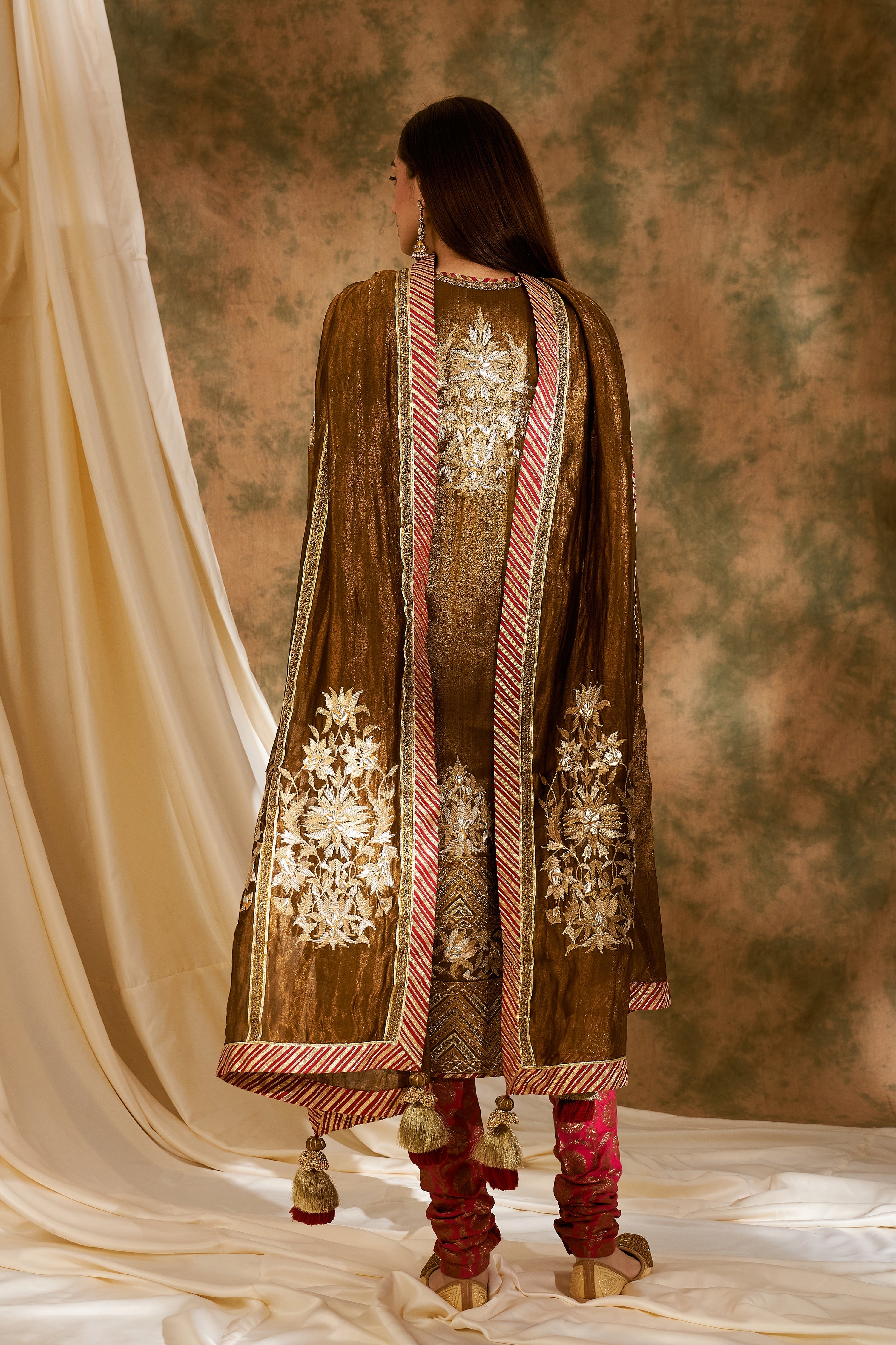 Metallic Bronze Long Kurta With Churidar