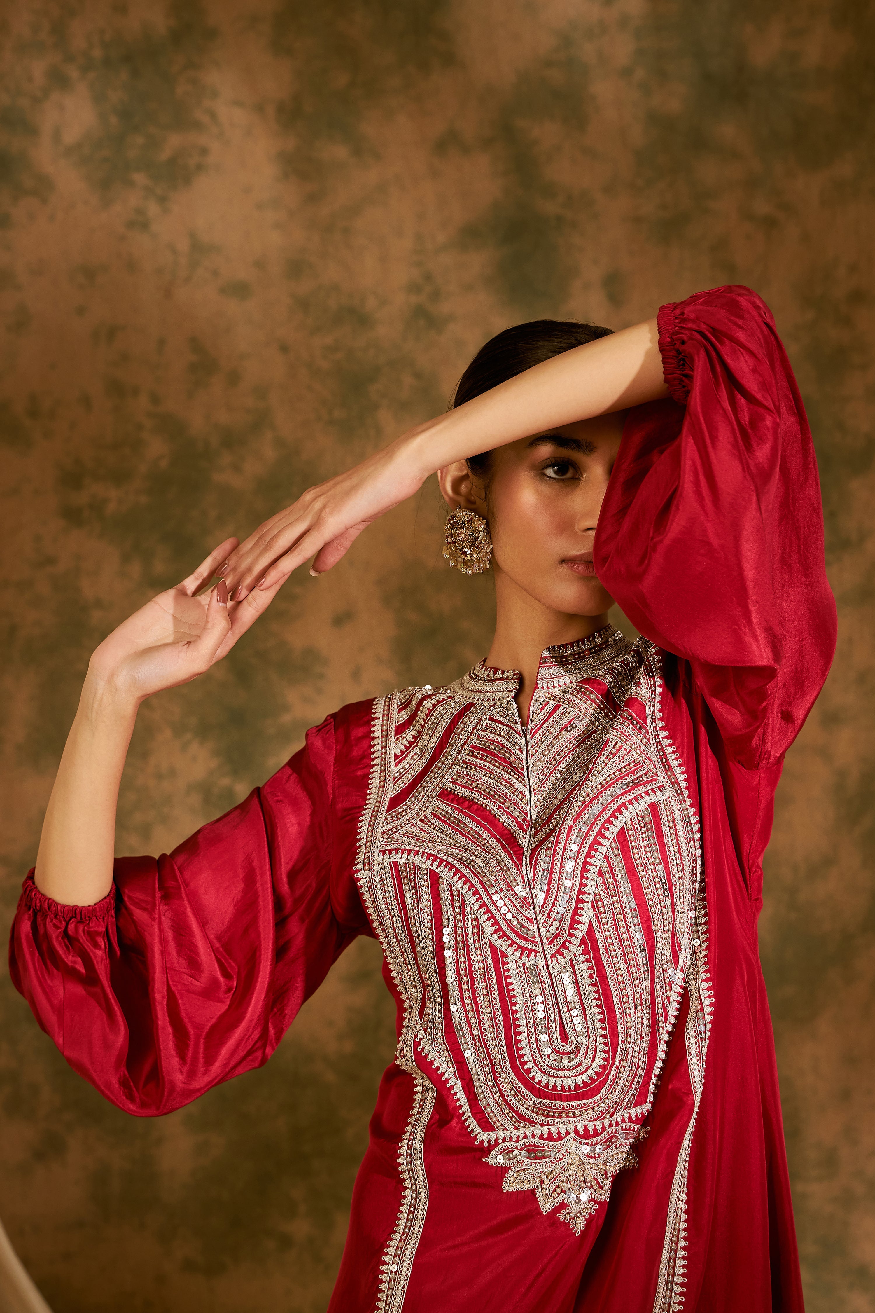 Dori Long Kurta With Balloonn Sleeves & Straight Pants