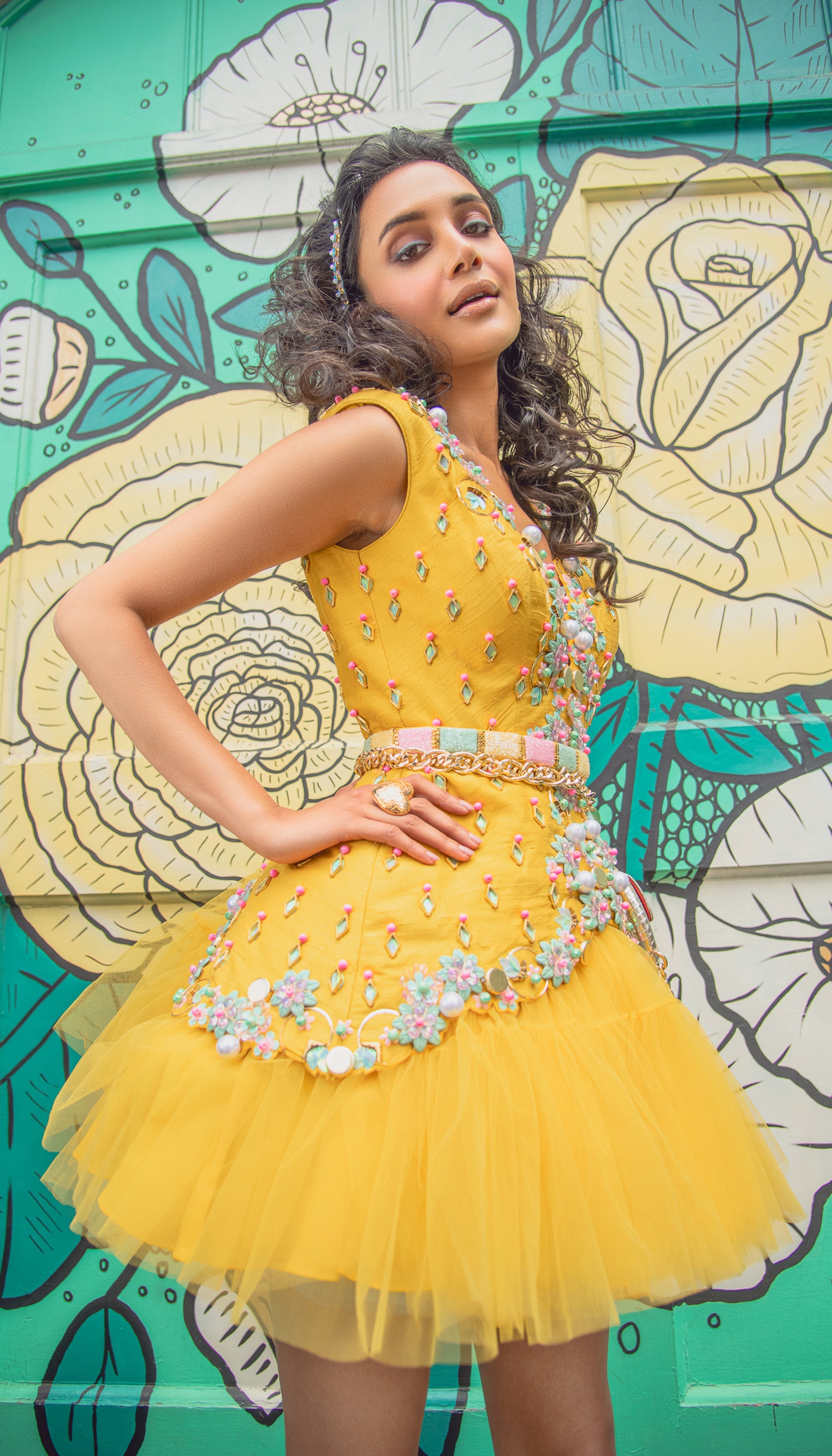 Summer In Paris - Yellow Babydoll Embroidered Mini Dress