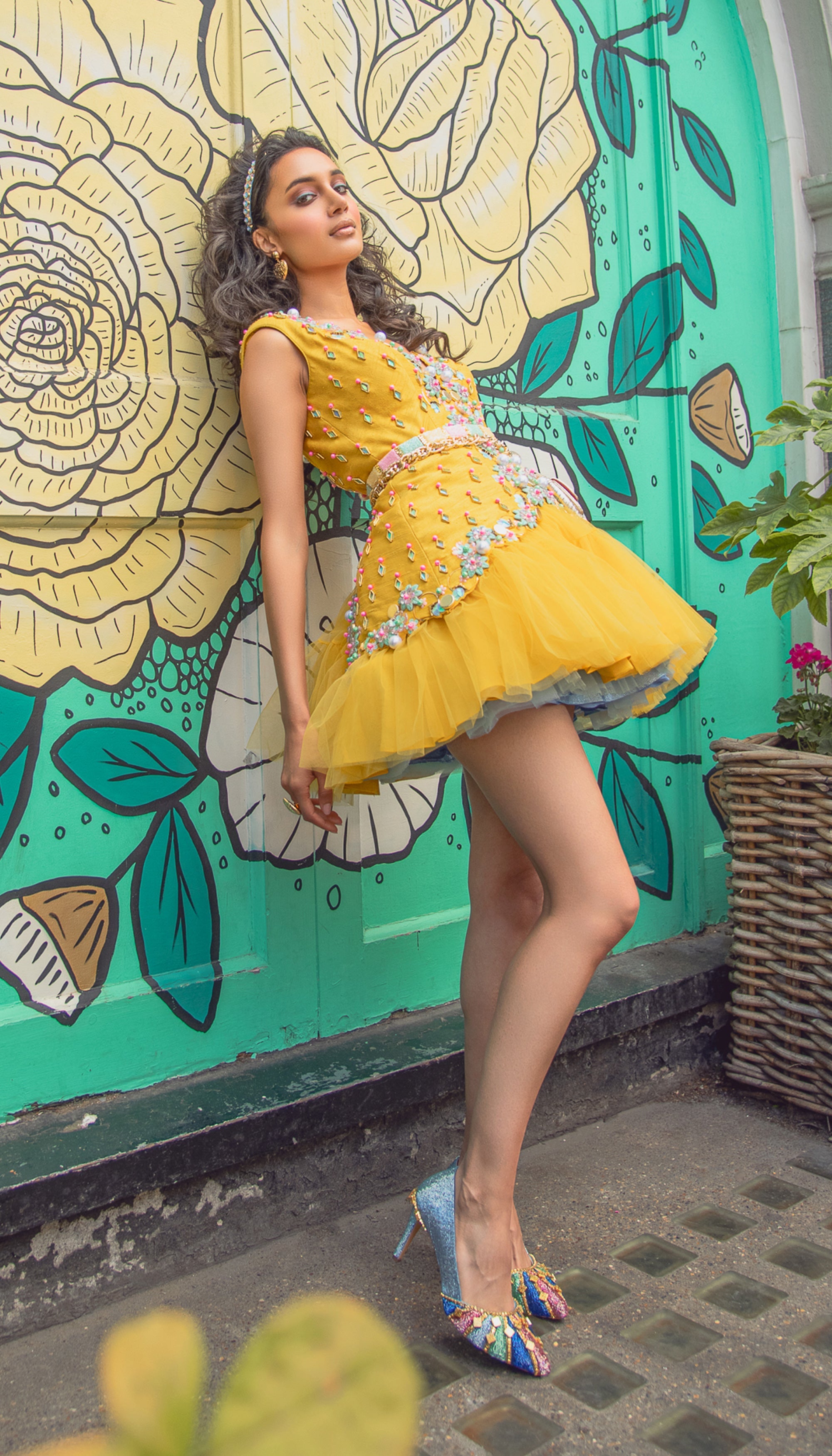 Summer In Paris - Yellow Babydoll Embroidered Mini Dress