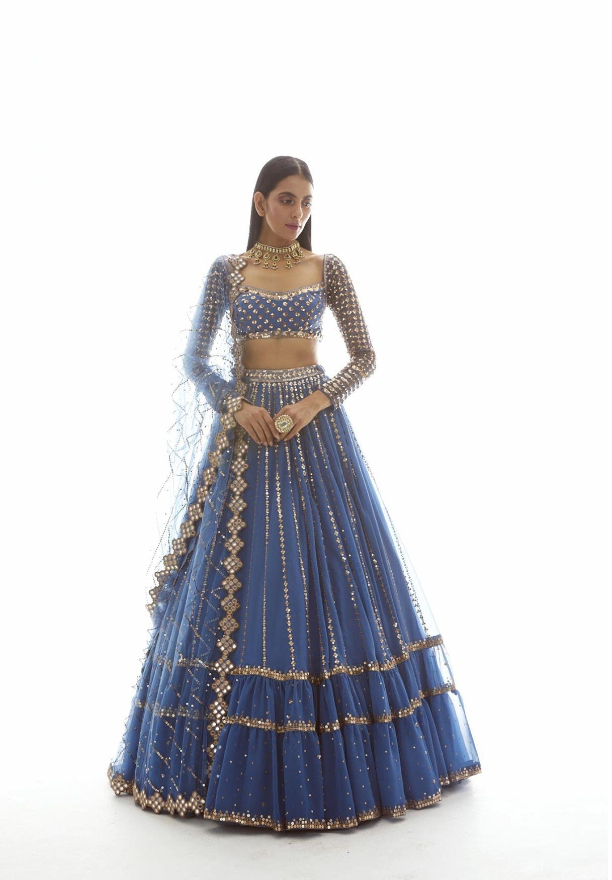 Vvani Vats,VAAW LH 2006,Blue Linear Drop Lehenga Set