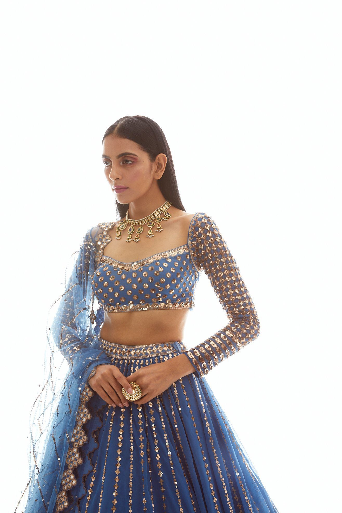 Vvani Vats,VAAW LH 2006,Blue Linear Drop Lehenga Set