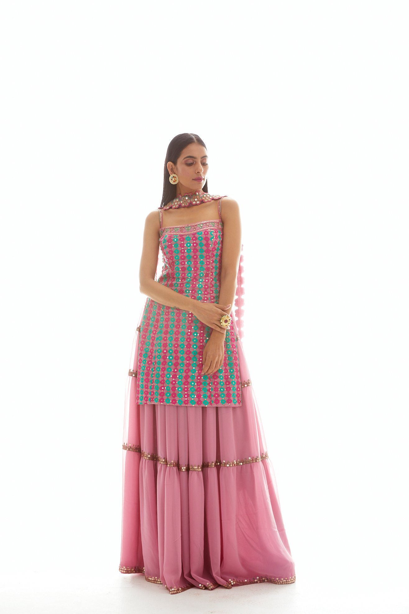 Vvani Vats,VAAW KSH 2016,Onion Pink Applique Kurta Sharara Set