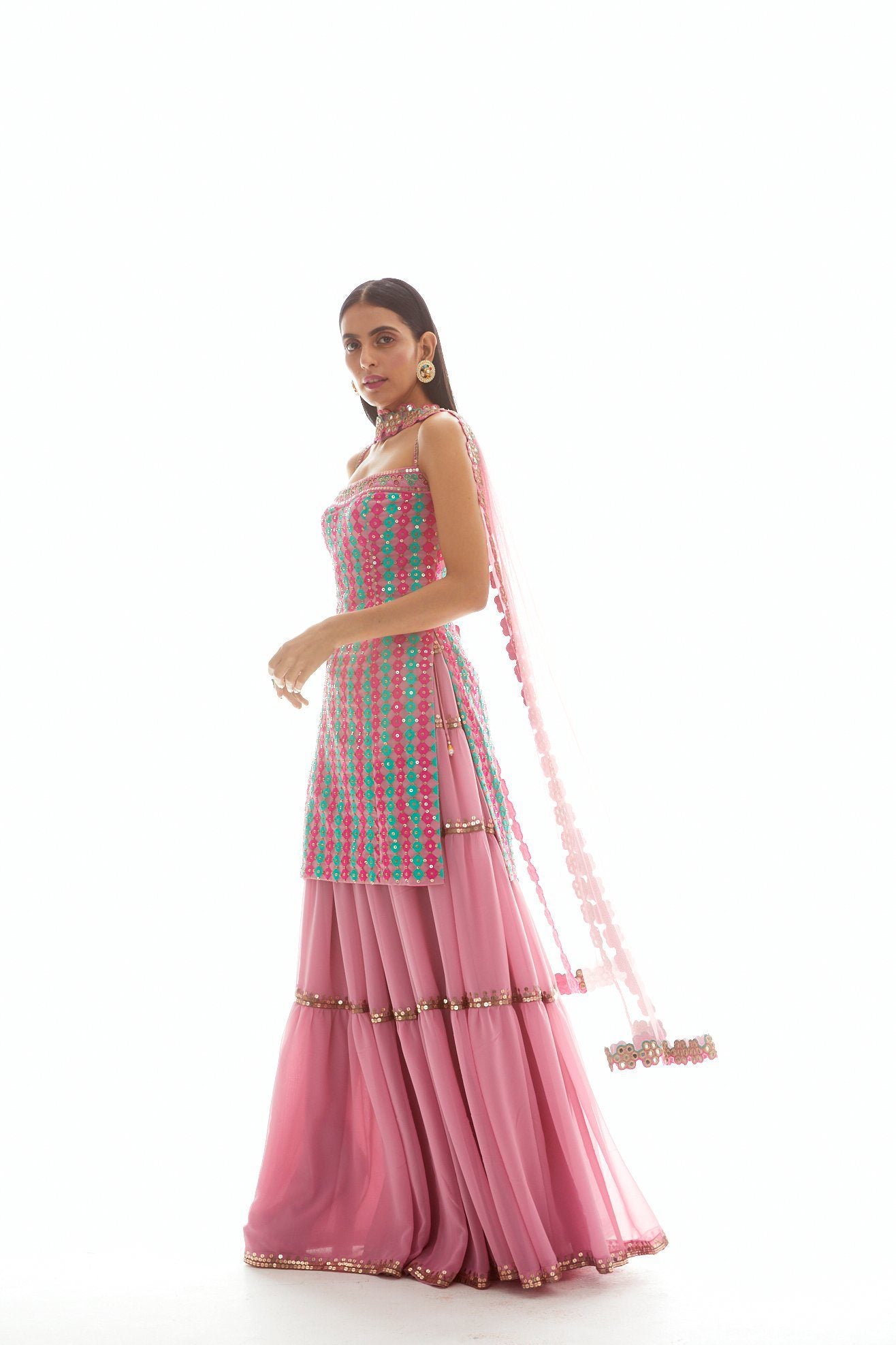 Vvani Vats,VAAW KSH 2016,Onion Pink Applique Kurta Sharara Set