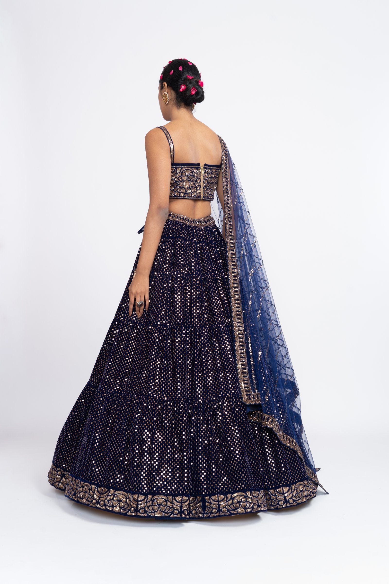 Vvani Vats,VAAW LH 2145,Navy Blue Dense Dot Corset Lehenga Set