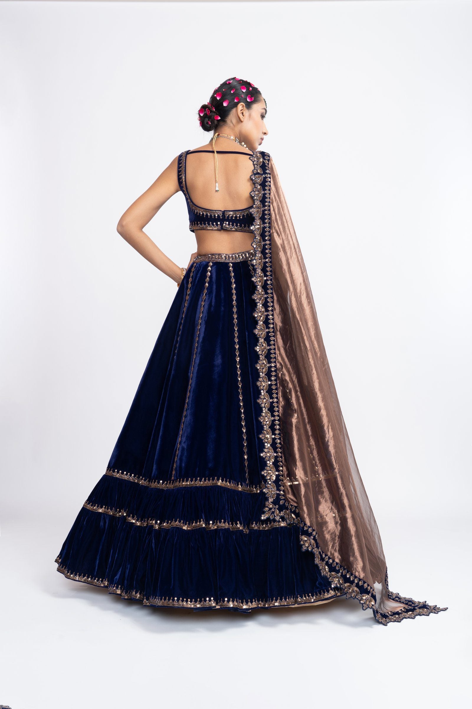 Vvani Vats,VAAW LH 2135,Navy Blue Double Tier Lehenga Set